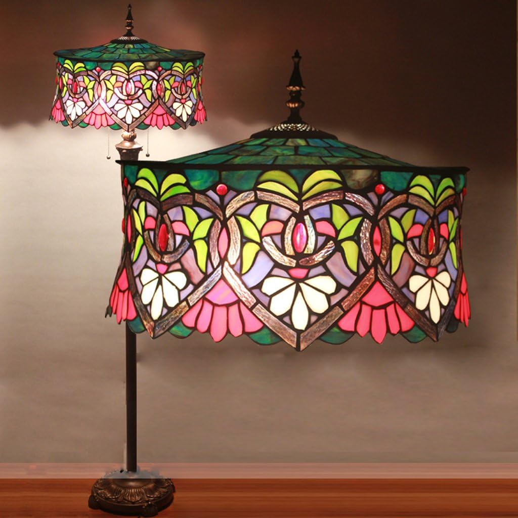 18-Inch Tiffany Rose European Retro Living Room Bedroom Villa Bar Study Classical Personality Colored Glass Decorative Floor Lamp
