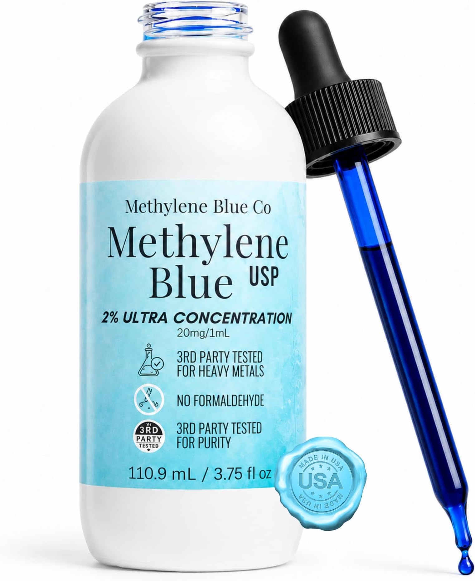 METHYLENE BLUE CO Methylene Blue, Pharmaceutical Grade Ultra Concentration 2% Human Nootropic Supplement - Heavy Metals Tested