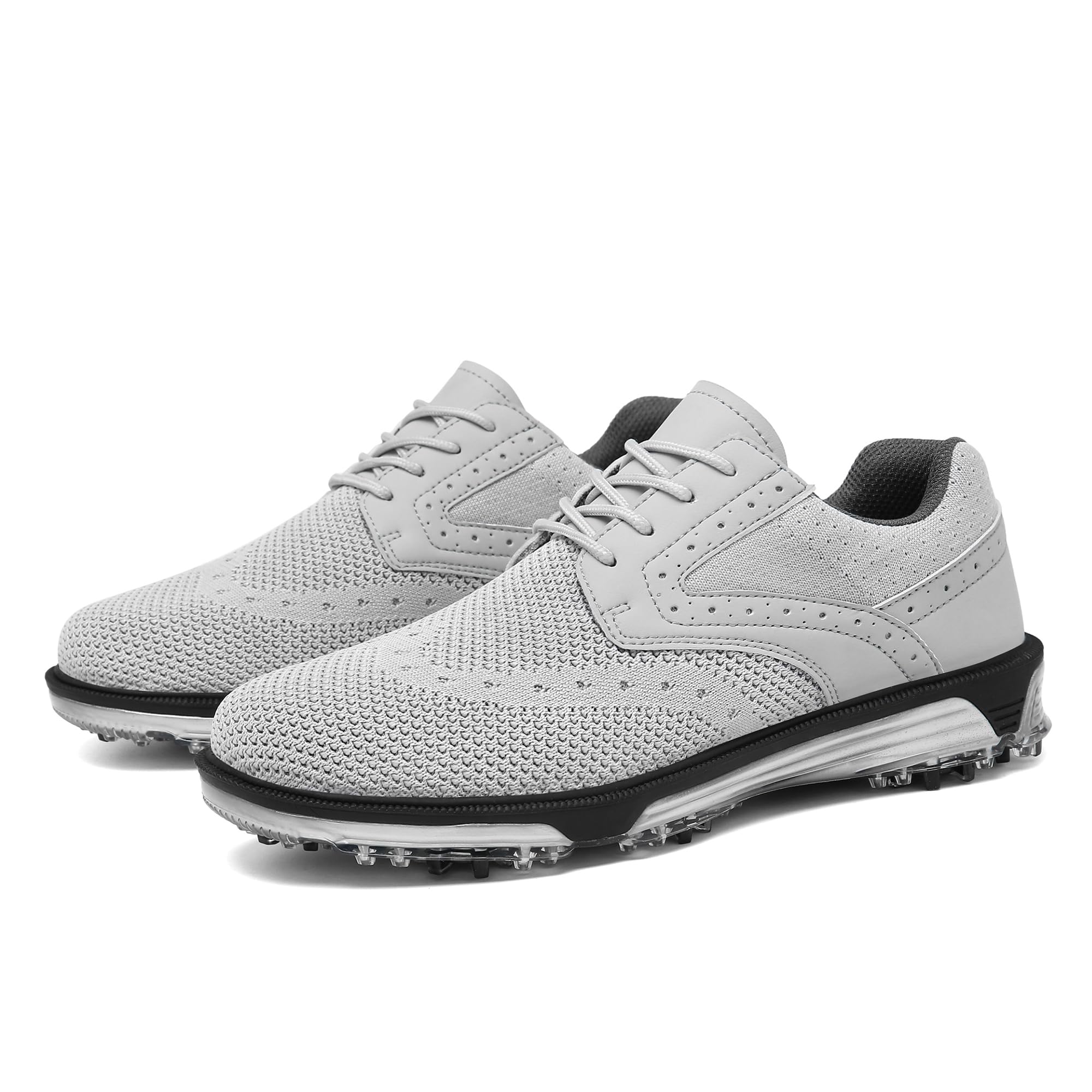 MoThaF Men's Golf Shoes Non-Slip Water-Resistant Professional Lightweight Men Spikes Golf Sneakers Male Outdoor Grey