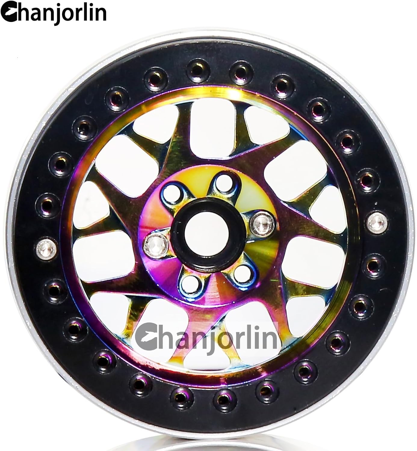 1.9 RC Crawler Beadlock Wheels Rims Aluminum Alloy 12mm Hex 1/10 Mud Slingers Hubs for 1:10 Rock Car Axial SCX10 Tamiya CC01 D90 RR10 RC4WD Gen8 Traxxas TRX4 1.9" Tires 4PCS (Rainbow)