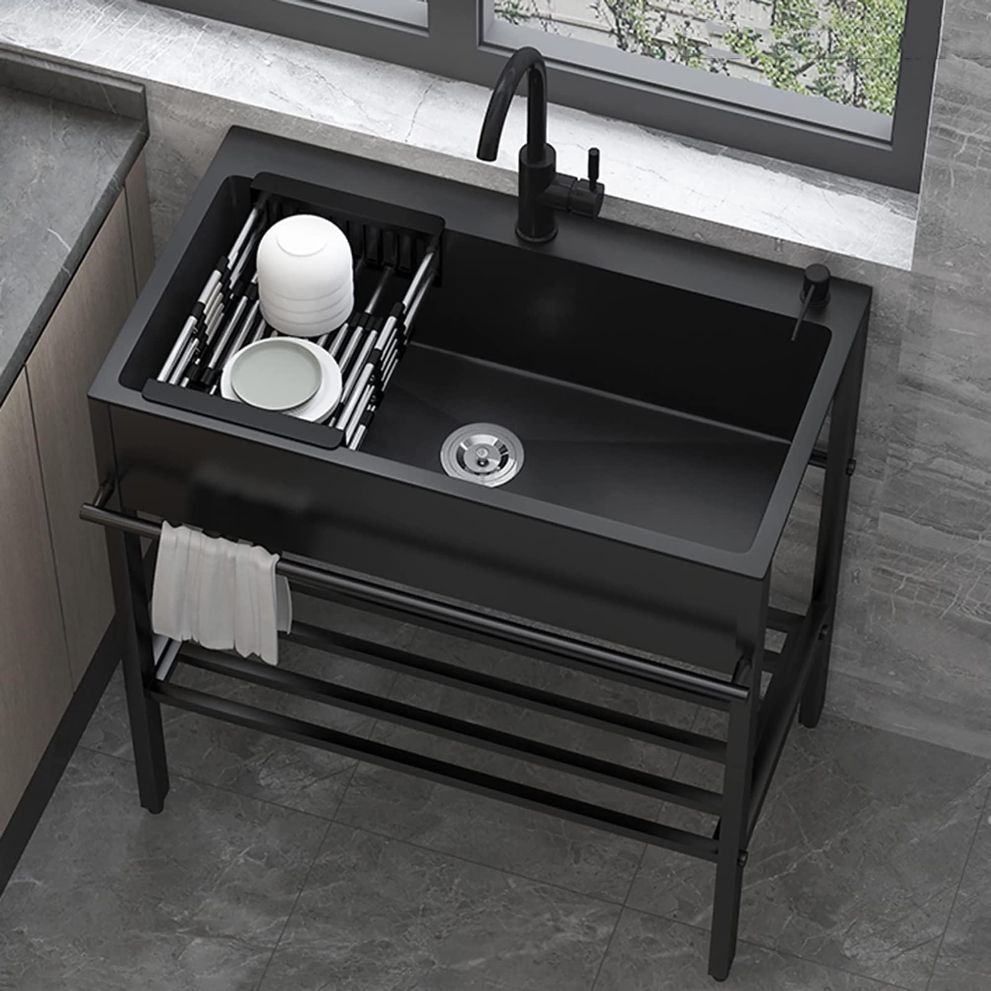 Black Utility Sink,Single Bowl Kitchen Sink,Commercial Kitchen Washing Sink 1 Compartment,freestanding Stainless Steel Sink,Laundry Tub,for Garage,Restaurant,Kitchen,Laundry Room,Indoor Outdoor