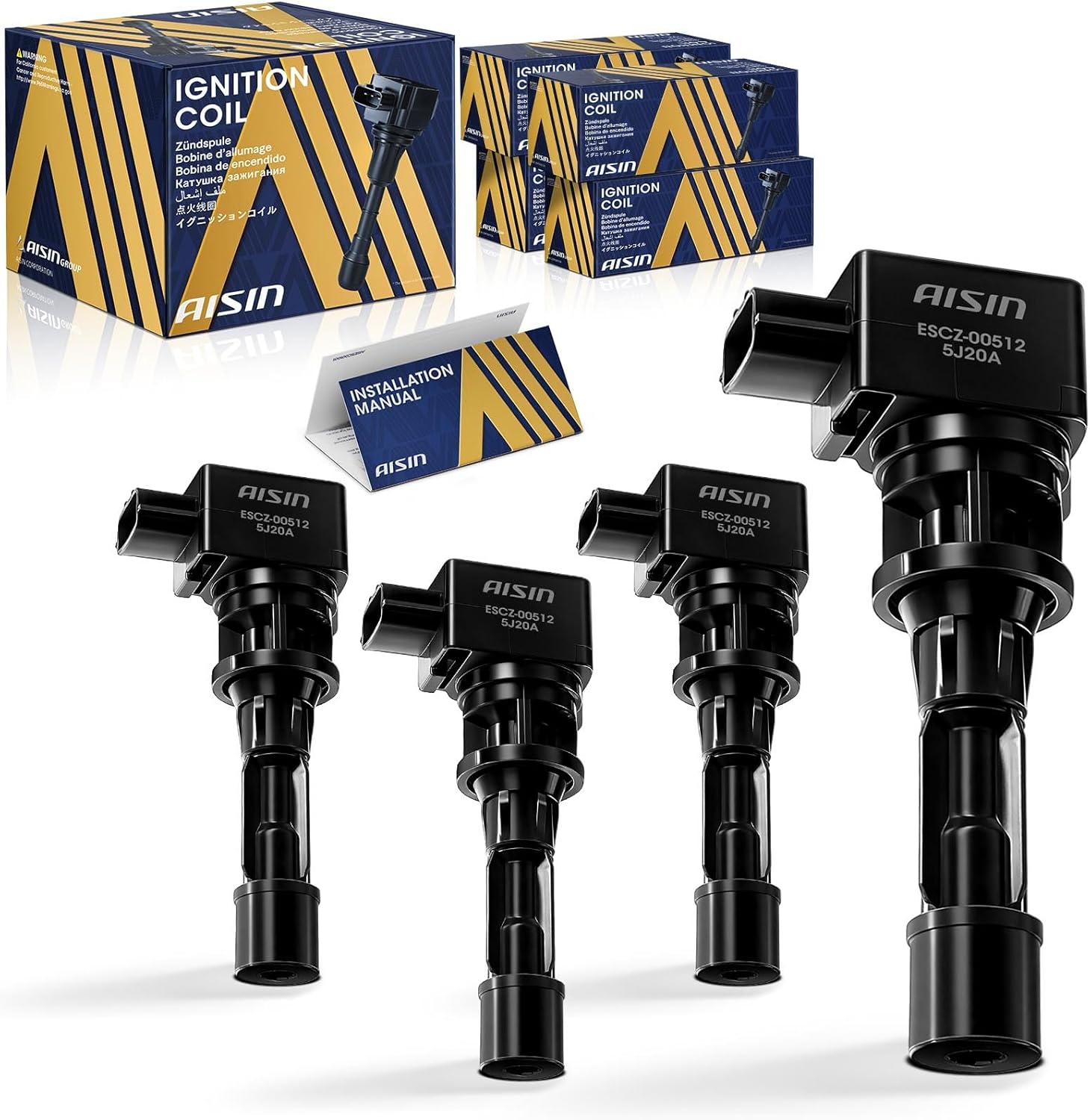 AISIN AFTERMARKET ESCZ-00512 Pack of 4 Ignition Coils - Compatible with Mazda 3 2010-2013 2.3L, Mazda 5 2008-2010 2.3L, Mazda 5 2012-2015 2.5L - 4Cyl