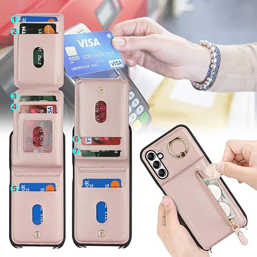 Miniatura 10 de Samsung Galaxy A03s - Funda con tarjetero para mujer, Galaxy A03s con correa y ranuras para tarjetas de crédito, bandolera con función atril y