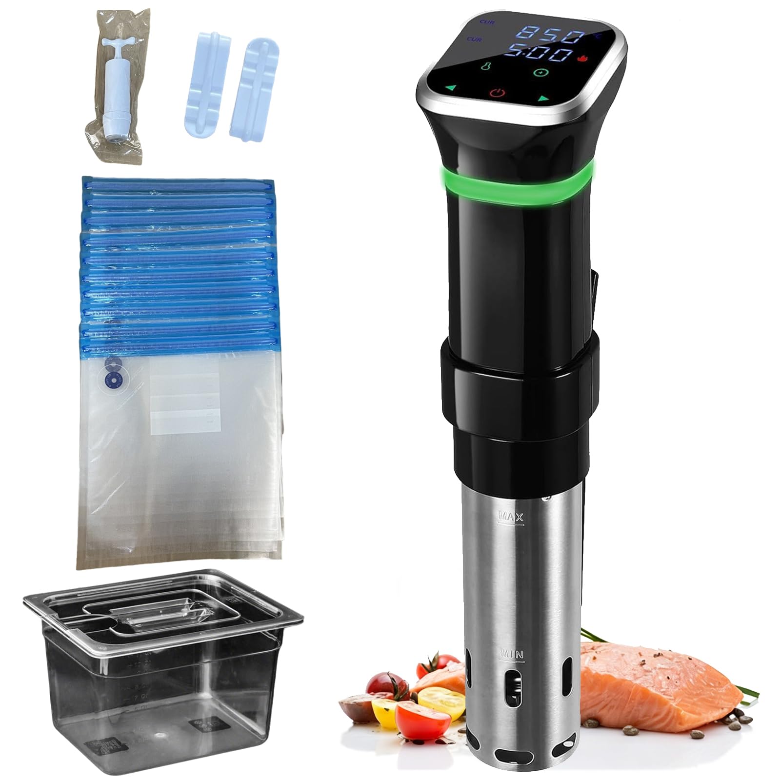 Cocedor Sous Vide, Máquina Sous Vide de 1100w con Depósito de Agua de 11l y Función de Reserva, Control de Pantalla de Temperatura y Tiempo, Circulador Térmico de Inmersión para Cocción al Baño María