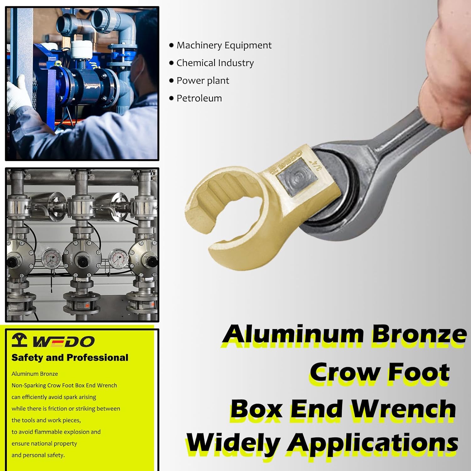 WEDO Non-Sparking Crow Foot Box End Wrench, Spark-free Safety Spanner,Aluminum Bronze,DIN Standard, BAM & FM Certificate 1-1/2 Inch Width Imperial