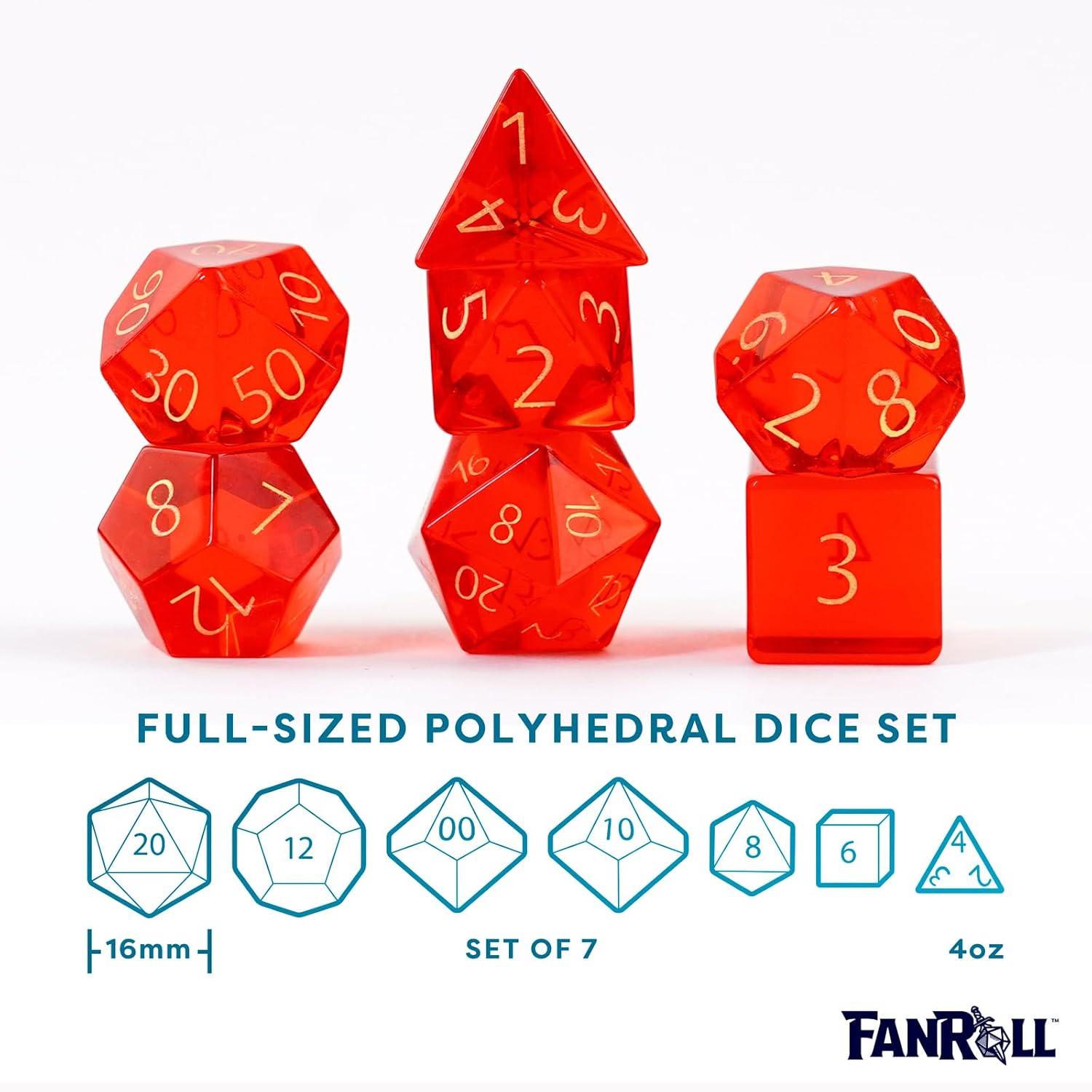 FanRoll 16mm Birthstone Stone Poly DND Dice Set: Engraved November Citrine, Role Playing Game Dice for Dungeons and Dragons