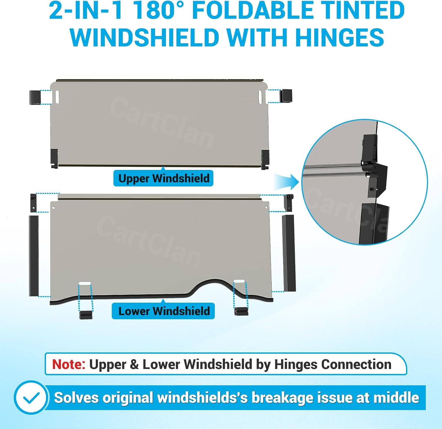 EZGO RXV Windshield, EZGO Golf Cart Windshield Suitable for 2008-Up EZGO RXV Golf Cart, Folding Tinted Windshield Replacement with Windshield Clips, PC UV Resistant