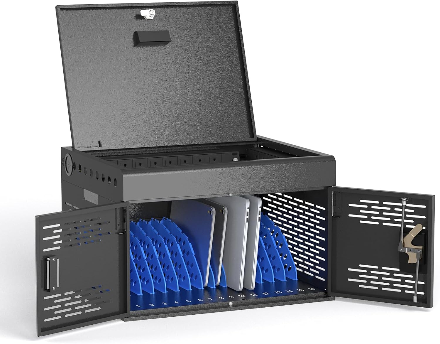 POCHAR 16-Device Charging Cabinet for Laptops & Tablets - Laptop Lock Box for Chromebook, iPad - Locking Laptop Charging Station for Classroom Office Library -Tablet Storage Box with Cable Management