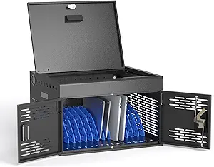POCHAR 16-Device Charging Cabinet for Laptops & Tablets - Laptop Lock Box for Chromebook, iPad - Locking Laptop Charging Station for Classroom Office Library -Tablet Storage Box with Cable Management