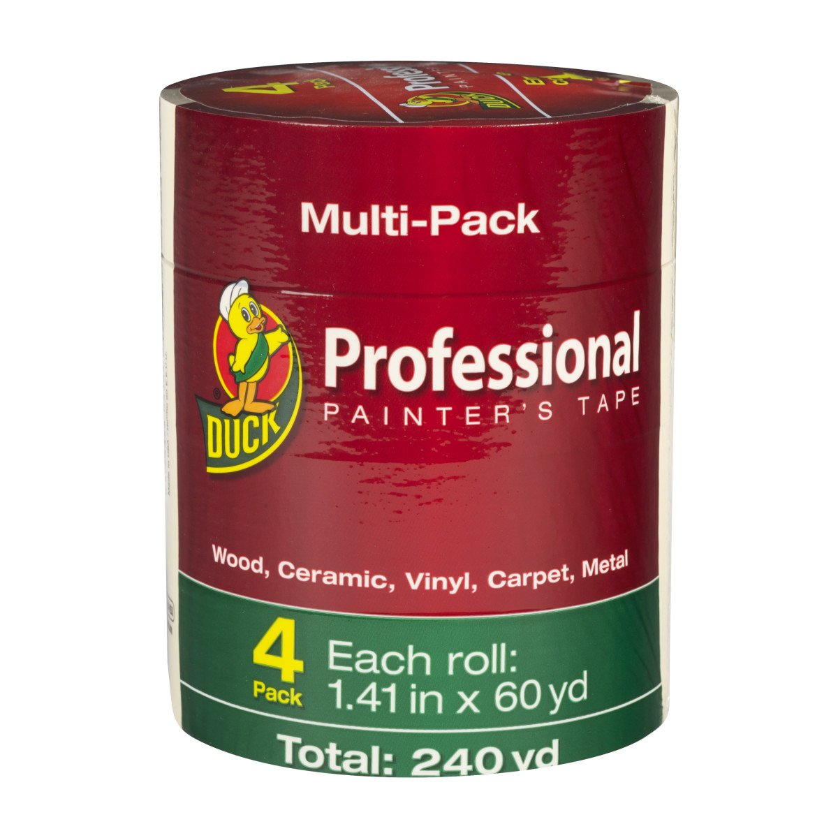 Ruban de masquage beige Duck Brand 1.41 po x 60 yd lot de 4 rouleaux pour travaux de peinture