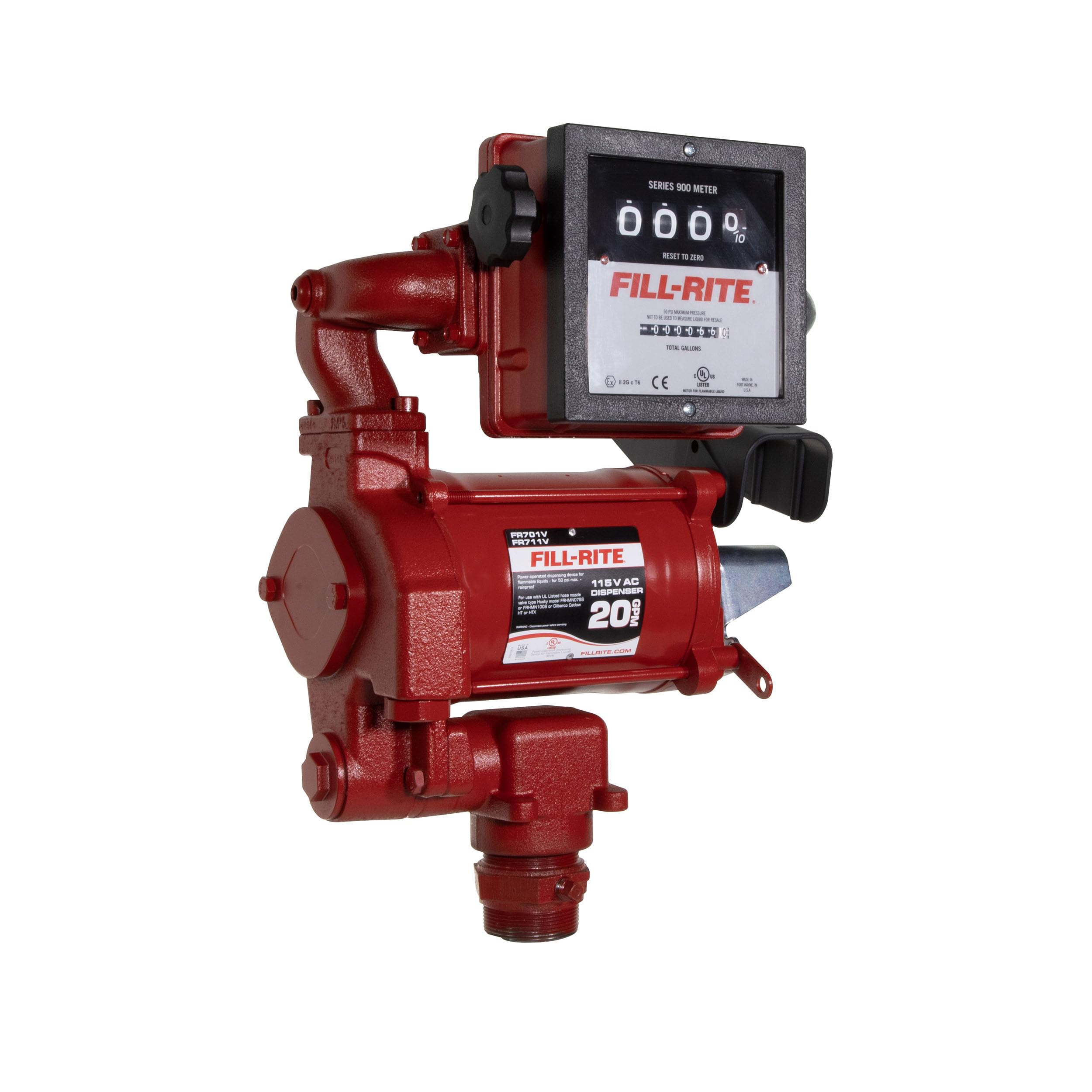 Fill-Rite FR711VN Fuel Transfer Pump with 901C Mechanical Gallon Meter, 115V AC, 20 GPM, Cast Iron Rotary Vane Pump, 2" Bung Mount, Heavy-Duty Fuel Transfer System for Gasoline, Diesel, Biodiesel