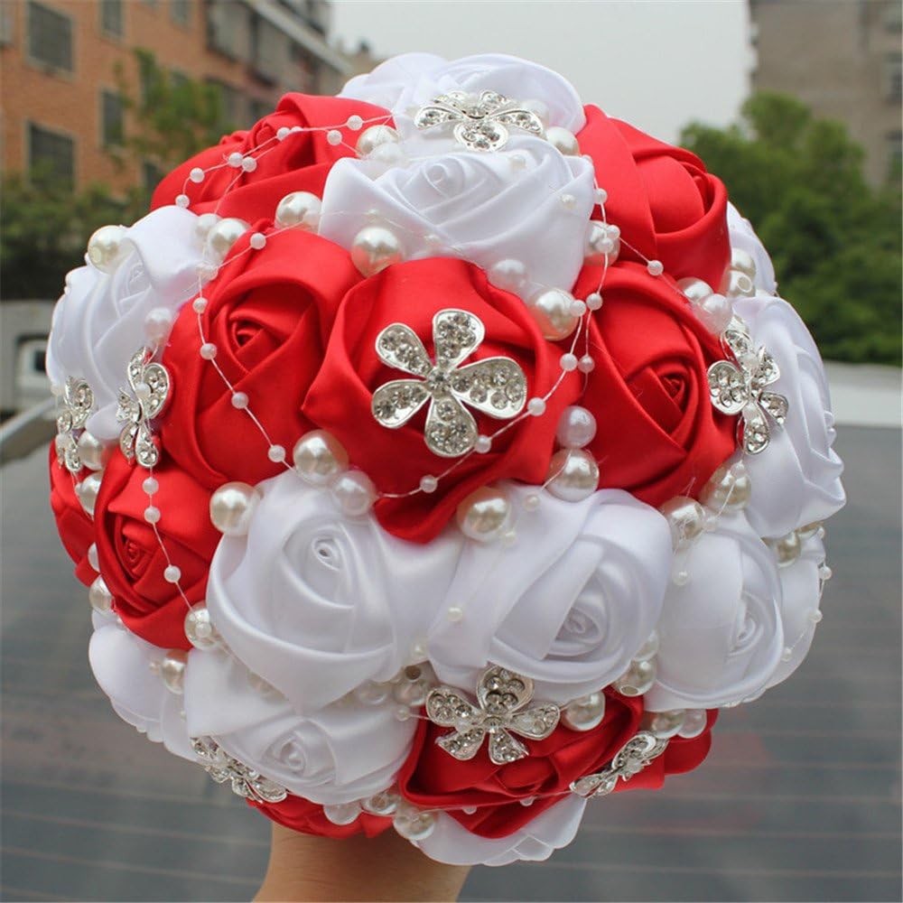 Advanced Customization Romantic Bride Wedding Holding Bouquet Roses with Diamond Pearl Ribbon Valentine's Day Bouquet Confession Many Colors for Choose 18cm (Purple+Royal Blue)