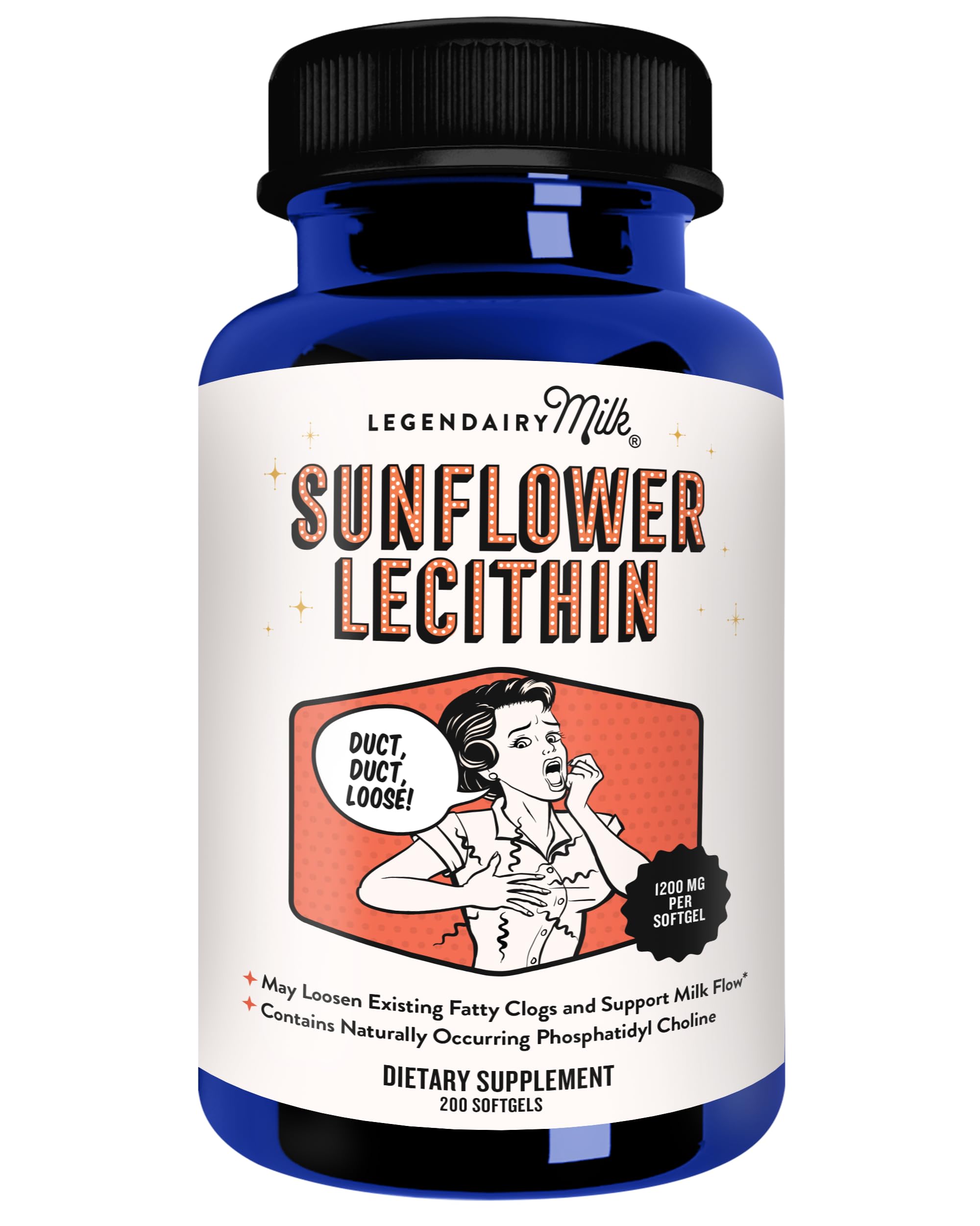 Legendairy Milk Sunflower Lecithin 1200mg, Lactation Support, Sunflower Lecithin Supplement for Clogged Milk Ducts, Made in USA, 200 Softgels