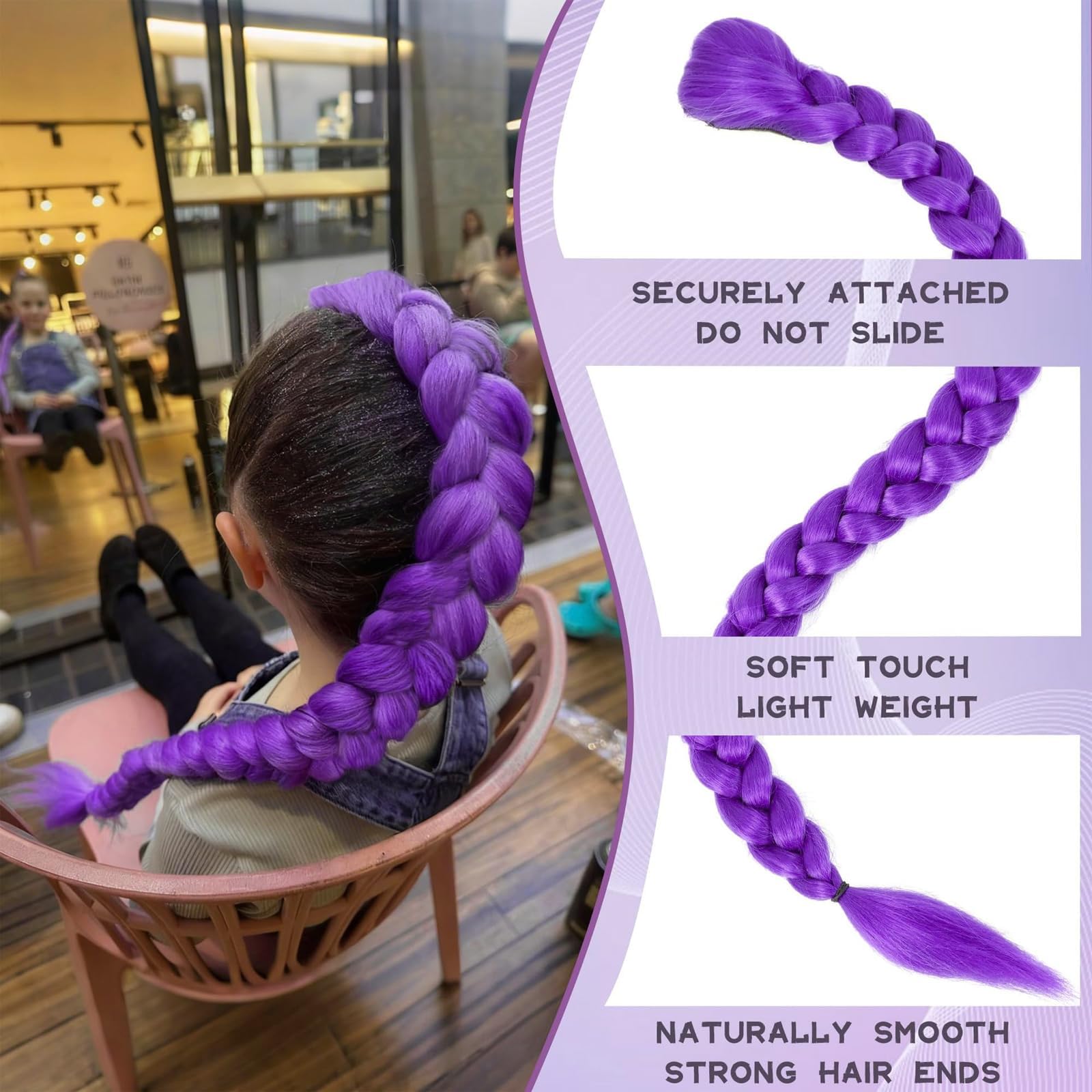 Pre Stretched Braiding Hair Extension per Treccine, 26" Extension Treccine Fibra Sintetica Capelli per Treccine Africane, Treccia a Clip Finti Trecces Parrucca Festa Halloween Costume Cosplay - 5