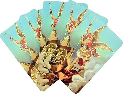 Miniatura 1 de Religious Gifts Tarjeta Santa Miguel laminada con medalla dorada en relieve y reflejos, paquete de 5