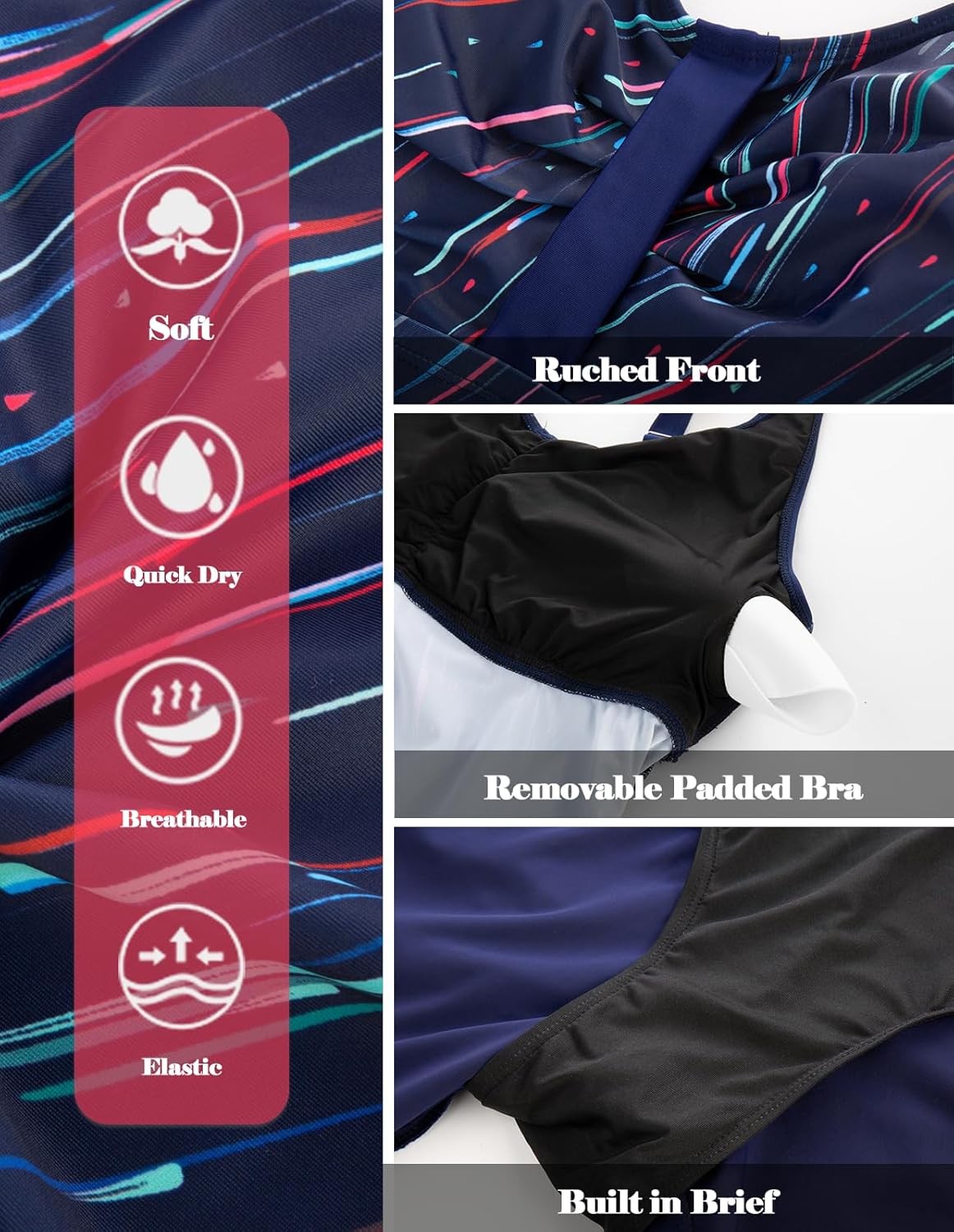 Hanna Nikole Women's Plus Size Tankini Swimsuits Two Piece Bathing Suit Flowy Rash Guard Swimwear with Capris Shorts - Image 5