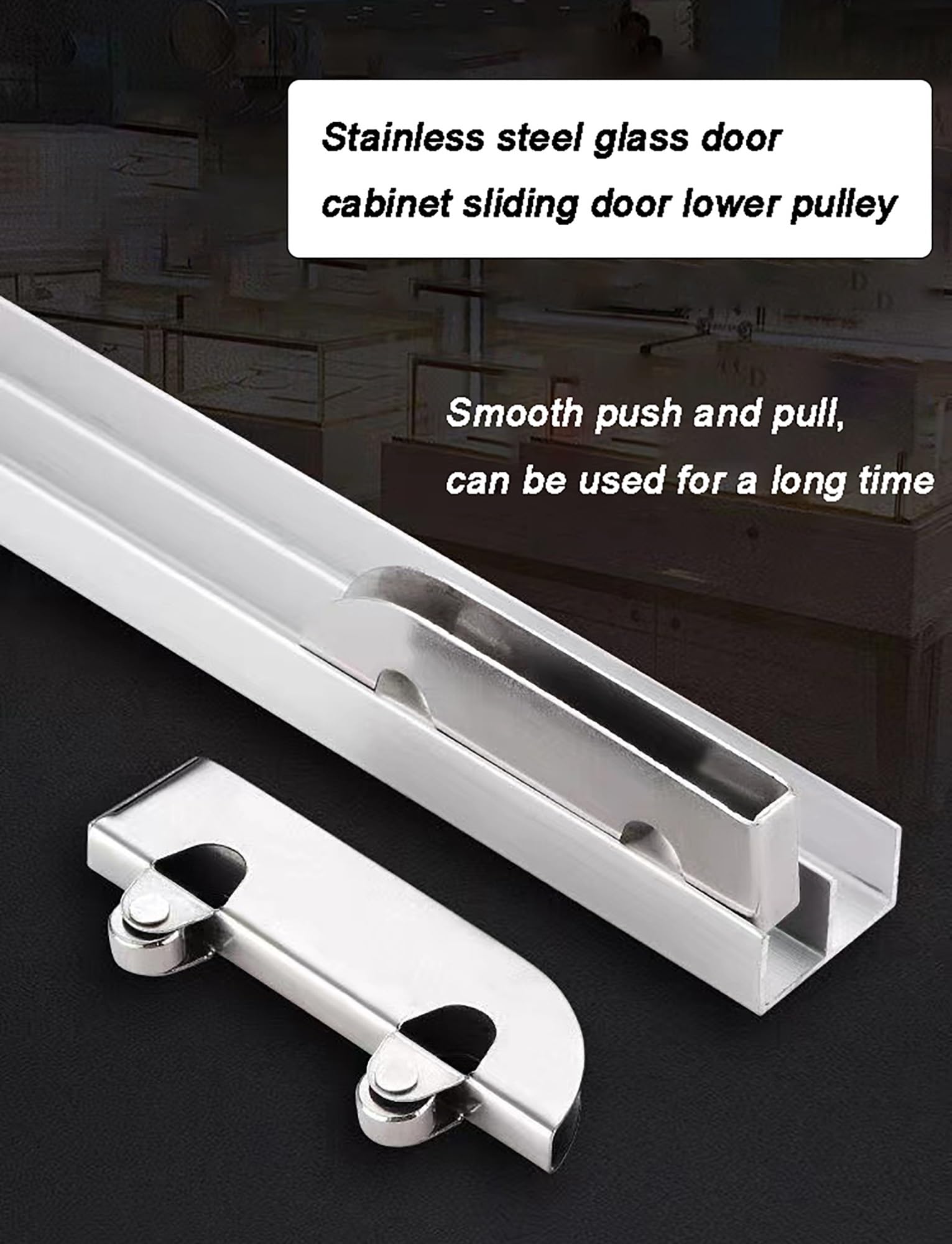 Sistema de riel de puerta corredera para gabinetes de vidrio acrílico, doble vía con ruedas de aleación de aluminio, diseñado para paneles de vidrio de 5 mm de espesor