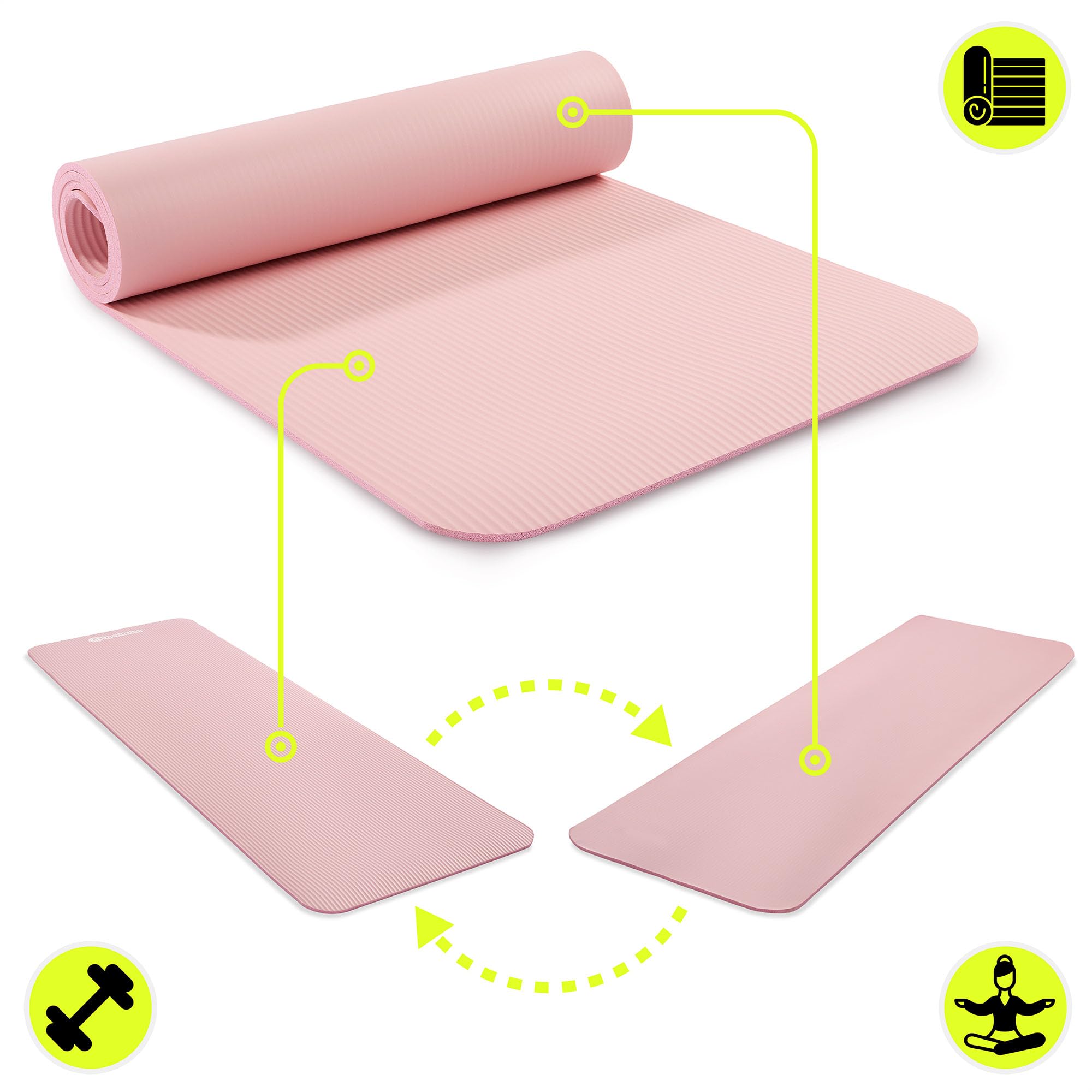 HyperMotion Mata do Ćwiczeń Fitness i Jogi NBR 183x61x0,8 cm Różowa, Antypoślizgowa, 8 mm, z Paskiem do Ćwiczeń i Przenoszenia, do Jogi, Pilatesu i Stretchingu