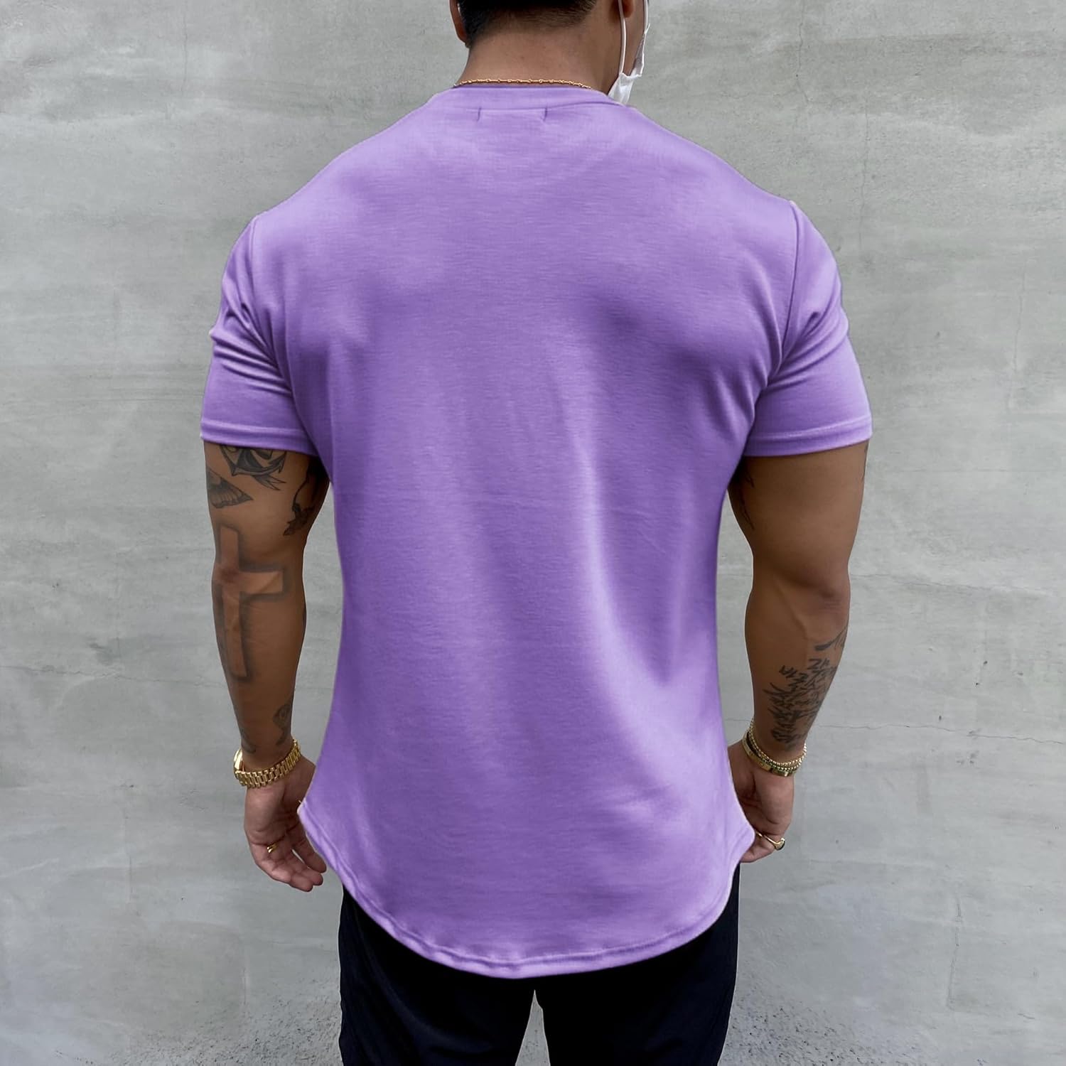 Men's Muscle Fit Longline Bodybuilding Workout Casual Fashion Short Sleeve T-Shirt - Image 3