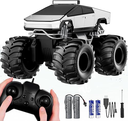 Miniatura 9 de Auto a control remoto, camioneta todoterreno, 4WD impermeable Cybertruck de juguete RC y juguetes de camión monstruo de pasatiempo a escala 116,