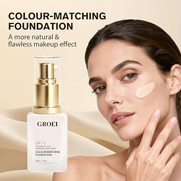 Colour Changing Foundation - SPF 15, Long-Lasting & Mattifying Colour Changing Foundation Full Coverage Foundation for Mature Skin,Waterproof Long-Lasting Natural Finish, 30ML for Medium Skin Tone