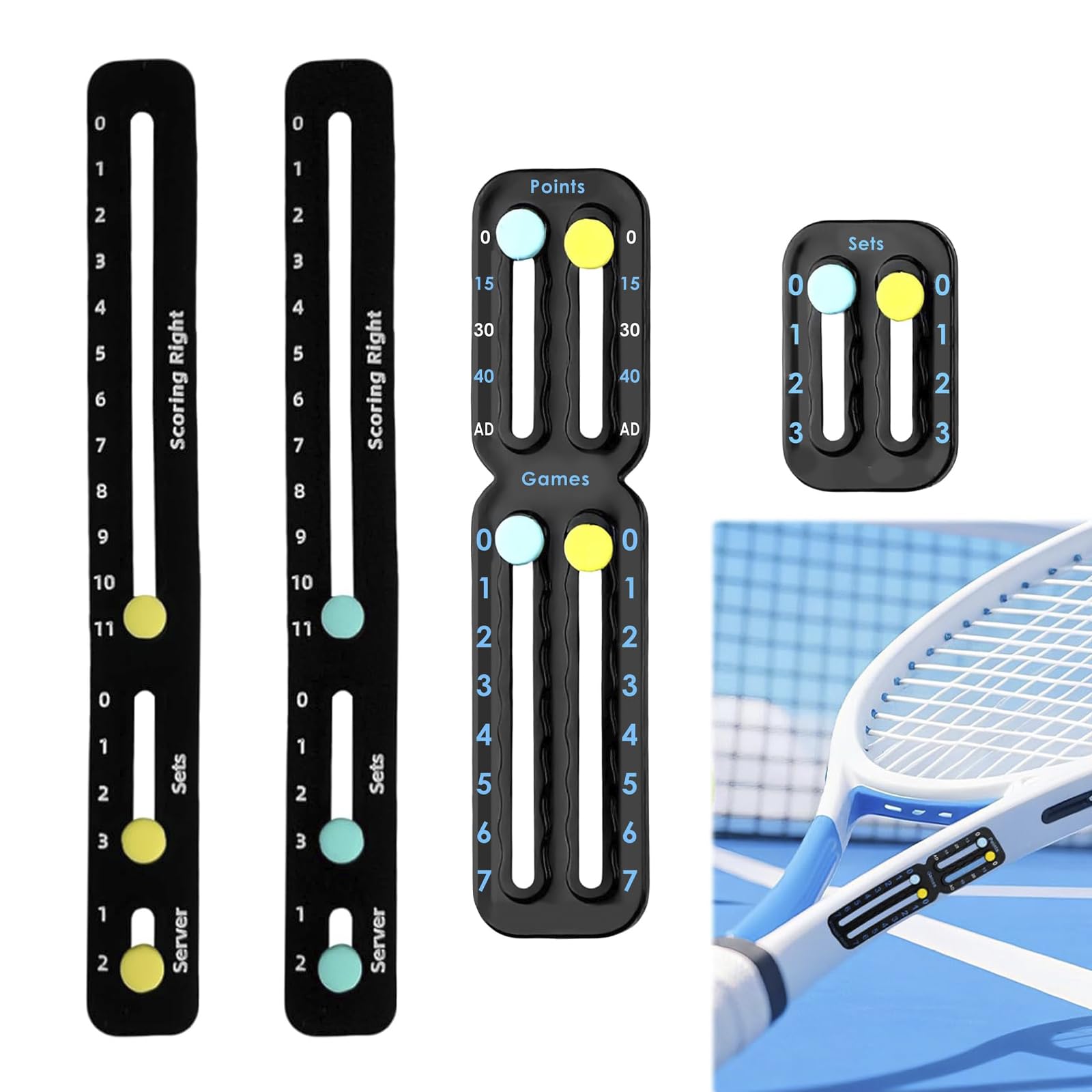 Wihozte 2 Pair (4Pcs) Portable Racket Score Keeper Lightweight for Tennis & Pickleball