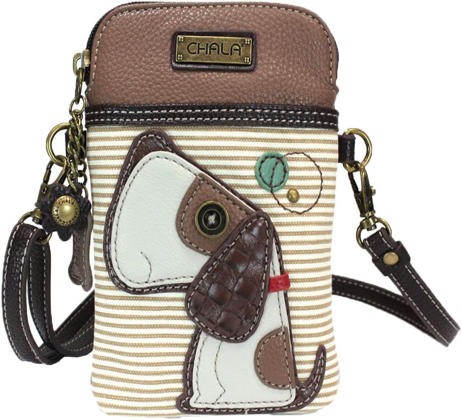 CHALA Crossbody Cell Phone Purse - Women PU Leather Multicolor Handbag with Adjustable Strap, Toffy Dog Striped, _