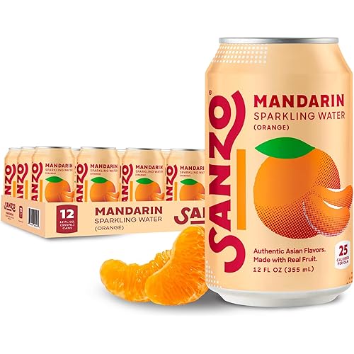 Sanzo Flavored Sparkling Water - Mandarin Orange Seltzer - Low Calorie Low Sugar Soda - Craft Asian Drinks - Vegan Gluten Free Carbonated Flavored Water - Fizzy Healthy Drinks - 12oz, 12 Pack