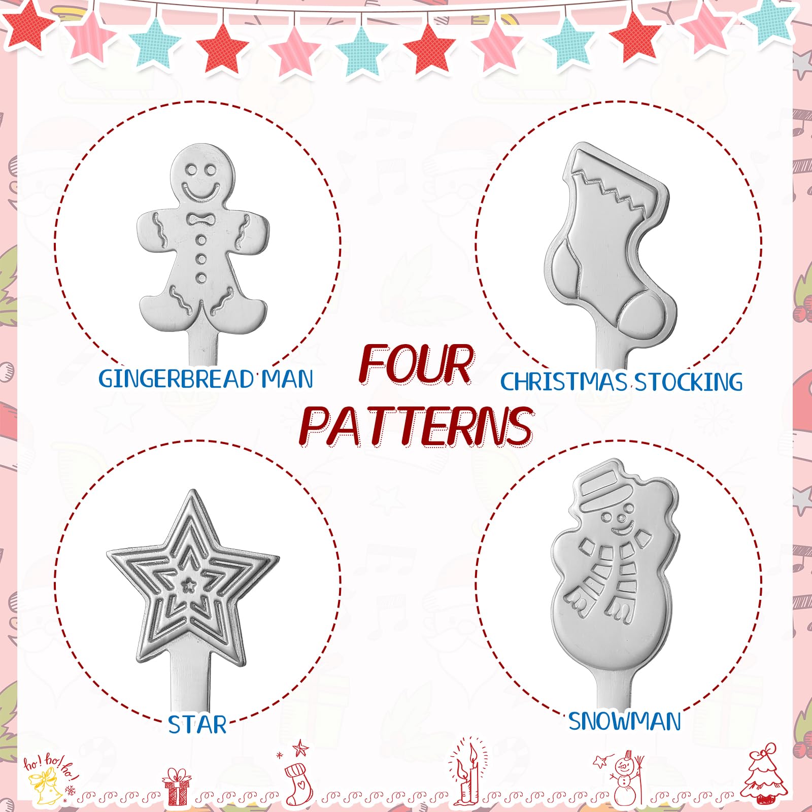 Gerrii 100 Stück Weihnachtslöffel aus Edelstahl, Weihnachts-Rührlöffel, kreatives Mischen von Kaffee, Tee, ausgefallene Mini-Dessertlöffel für Getränke, Suppe, heißen Tee, Weihnachten, Party, Zubehör,