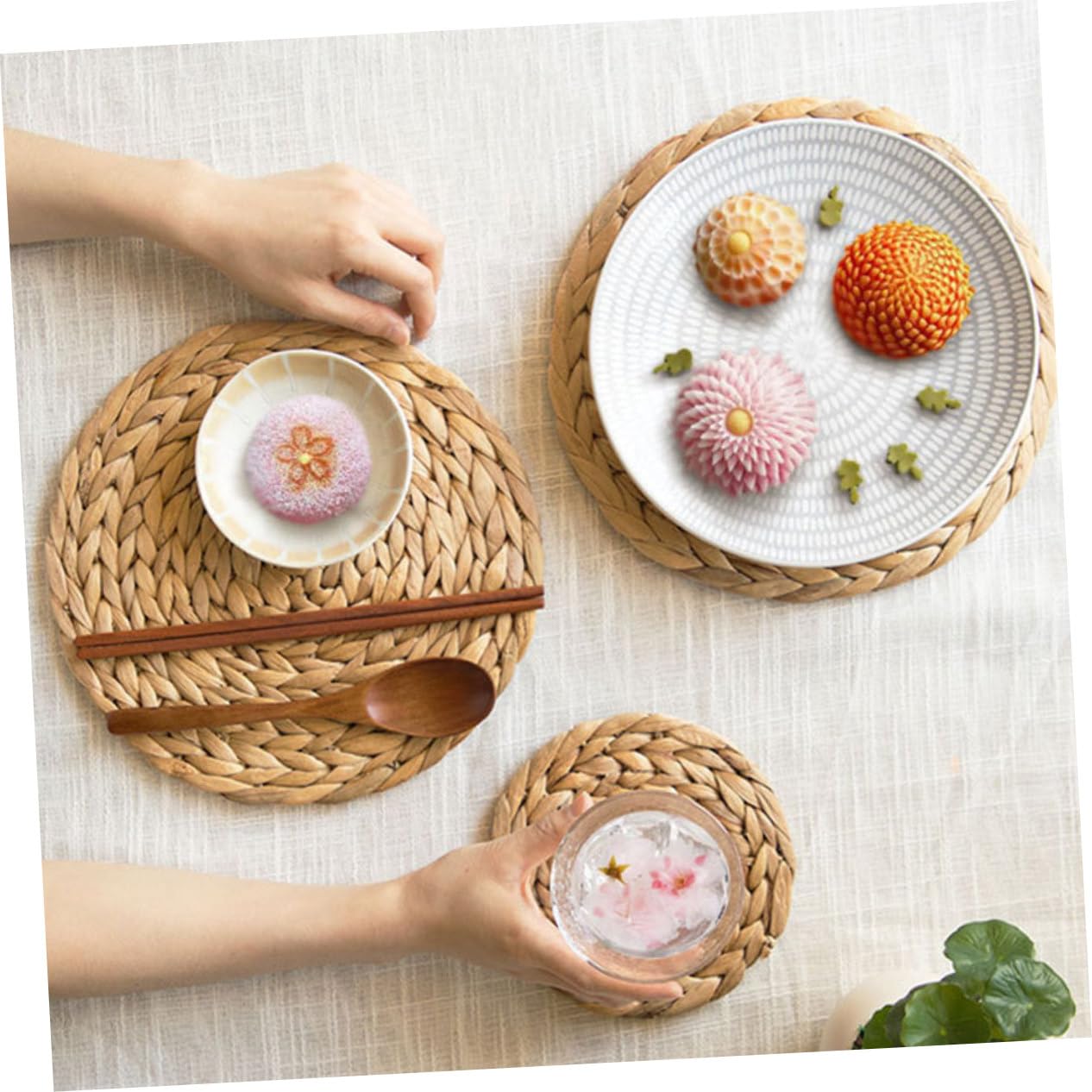 ⭐️❤️ボウルマット 鍋敷 丸い編組プレースマット コースター Amazon｜MARMERDO ランチョンマット 丸いプレースマット バー