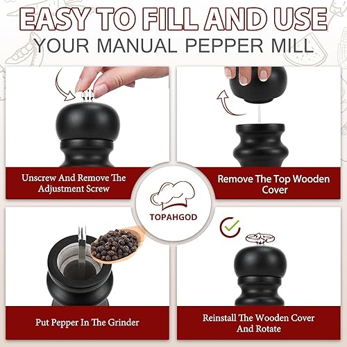 Miniatura 11 de Juego de 2 molinillos de sal y pimienta, molinillo de pimienta manual y molinillo de sal con rotor de cerámica ajustable y junta de acero