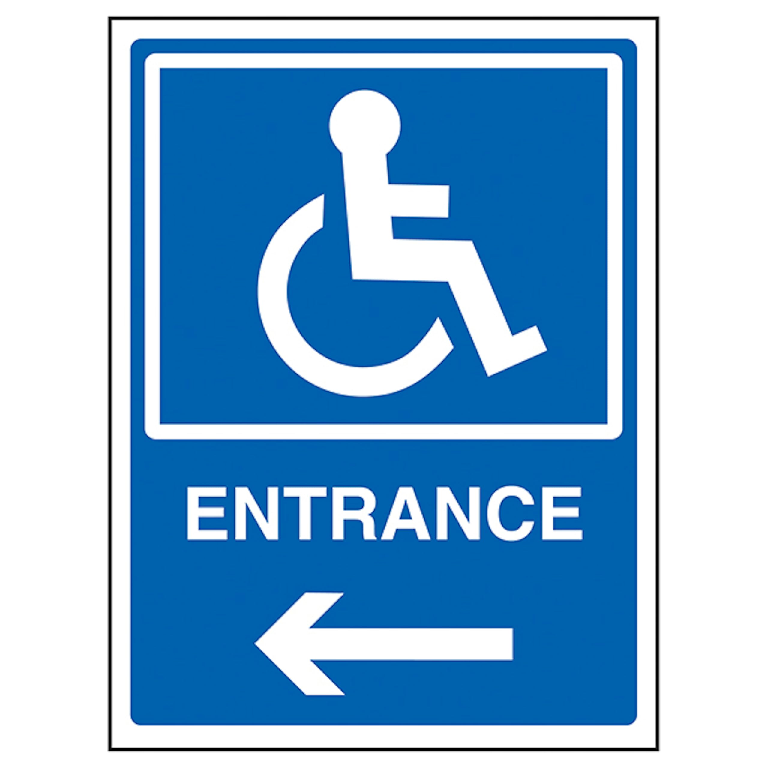 V Safety Disabled Entrance Arrow Left 200 x 300 mm - Blue Rigid Plastic Safety Sign