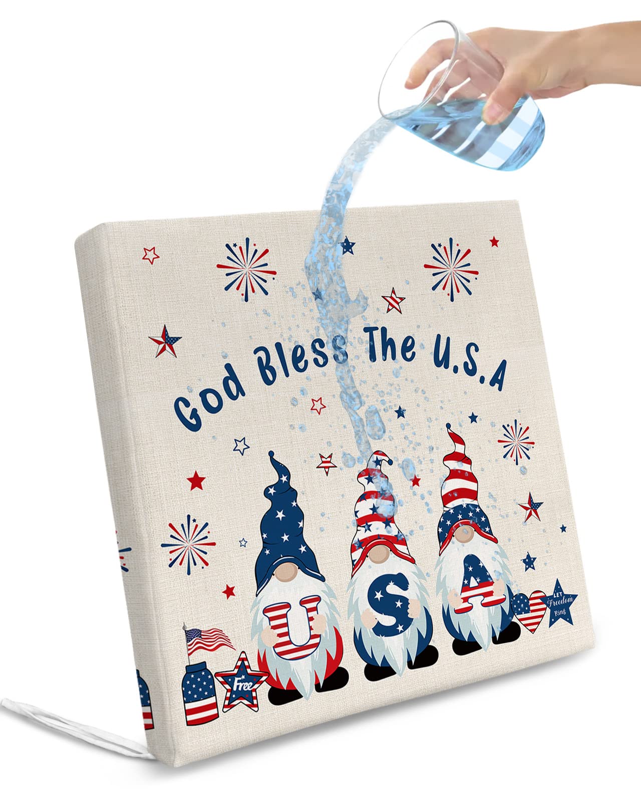 Homechoid 4th of July Gnomes Fireworks Indoor Outdoor Couch Cushion Covers Replacement 2 Pack, Waterproof Chair Sofa Seat Cover with Ties 22x20x4 Patriot Independence Day