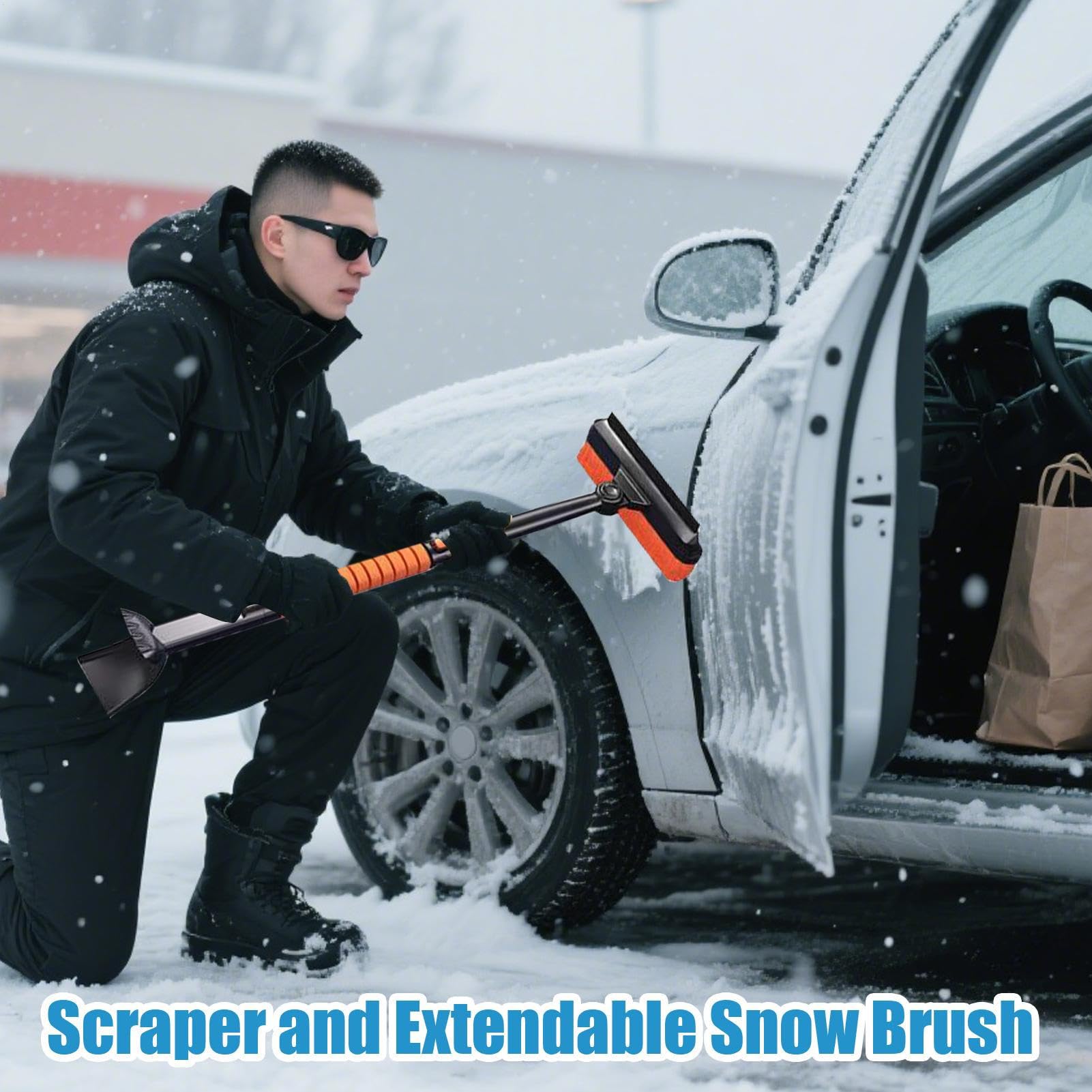 Generico Spazzola Neve per Auto Rotante A 360 Gradi | Con Manico In Schiuma, Estendibile, Spazzola Neve Auto E Raschietto Ghiaccio Protezione Esterna Veicolo Invernale E Pulizia