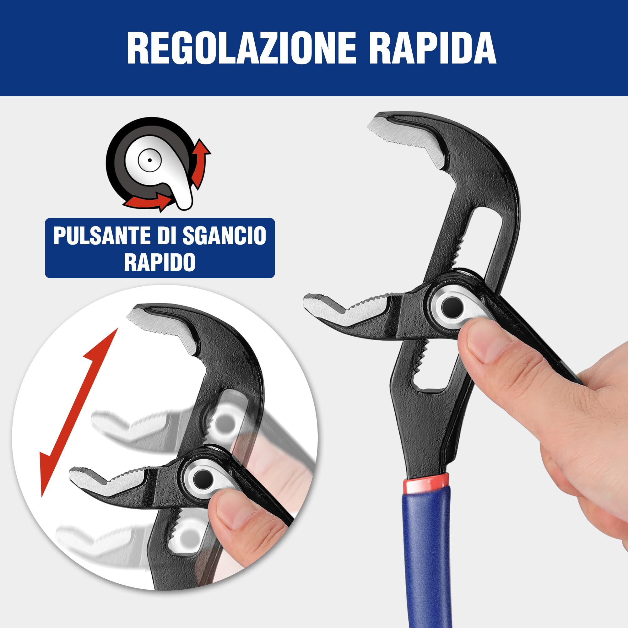 WORKPRO Pinze Regolabili per Tubi e Dadi 2 Pezzi, Pinze Chiavi a Pappagallo con Impugnatura Ergonomica a Regolazione Fine, 200mm e 250mm