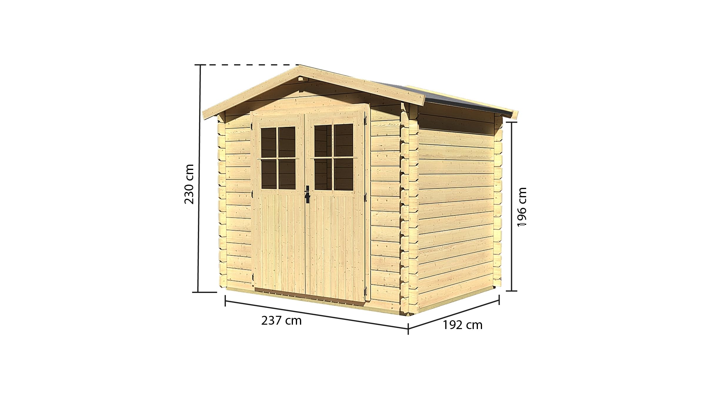 Karibu Blockbohlenhaus naturbelassen inkl. Fußboden und Dacheindeckung Holzhaus Gartenhütte ver. Modelle (Skandi 1 Maße 230x237x192 in cm)