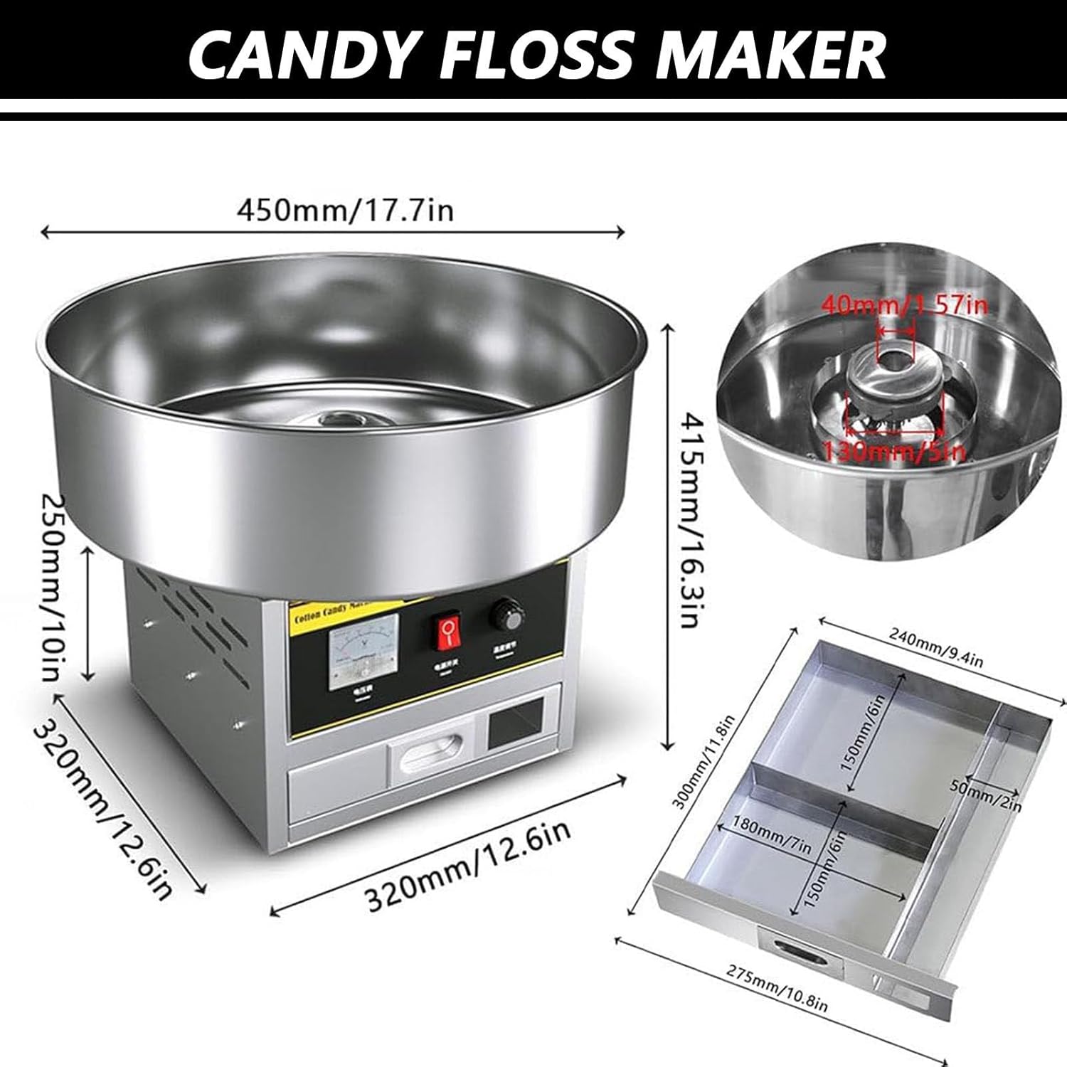 Cotton Candy Machine for Kids, Portable Electric Cotton Candy Makers with 1200W Efficient Electric Heating, Sweet Cotton Candy Maker for Home Birthday Family Party Christmas ,Stainlesssteeltype