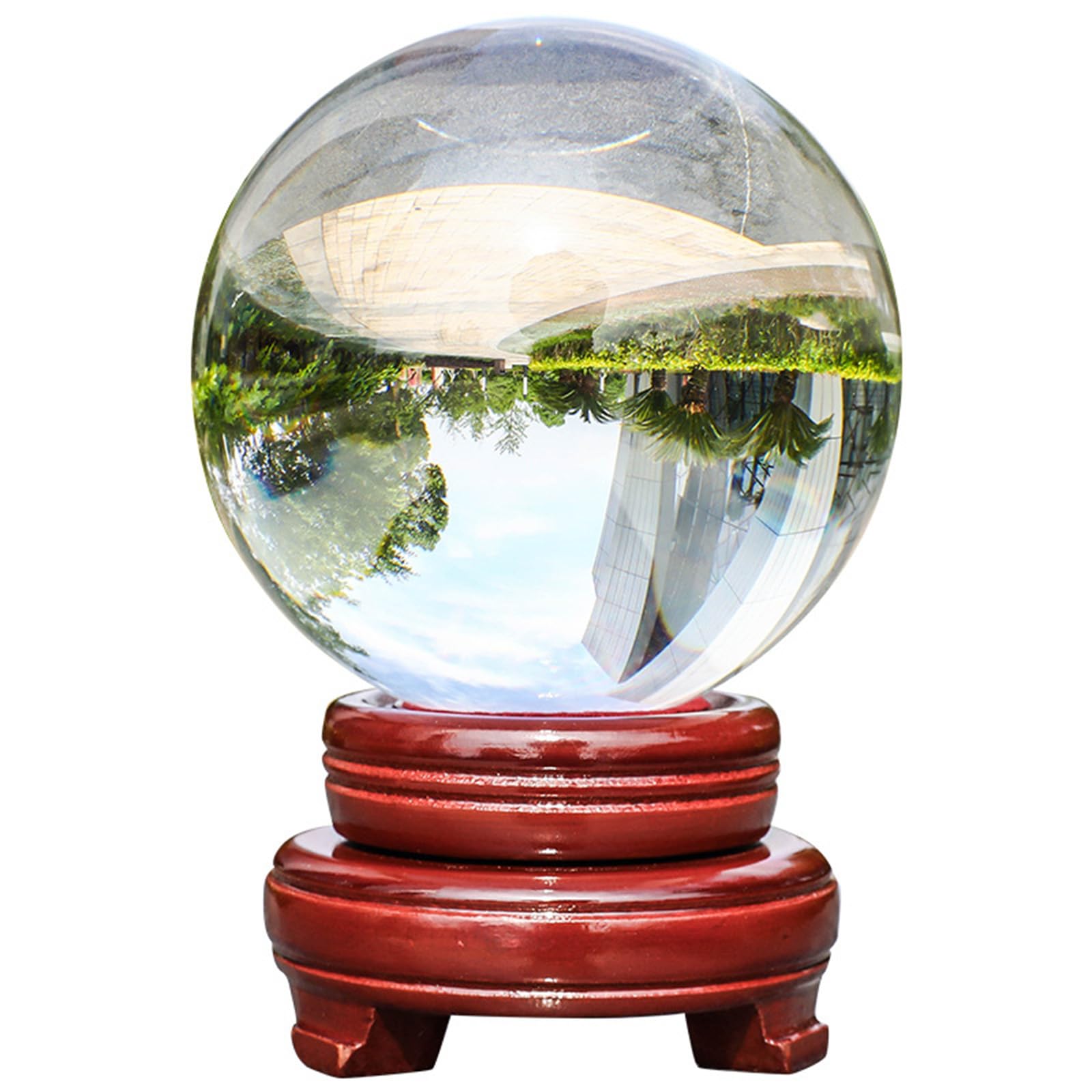 AEVHBAMXN Glass Crystal Ball with Wooden Base,Clear Witchcraft Functional Magical Accessory for Gifts Family Decorative Photography Decor,20cm/7.9in