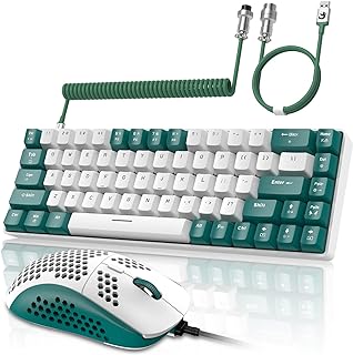 ZIYOU LANG RK-T8PR0 Wired 65% Mechanical Gaming Keyboard and Mouse Combo with RGB LED Backlit Anti-ghosting TKL Mini 68 Key Coiled C to A Cable Tactile Blue Switch for PS4 PS5 Xbox PC Mac Gamer(Green)