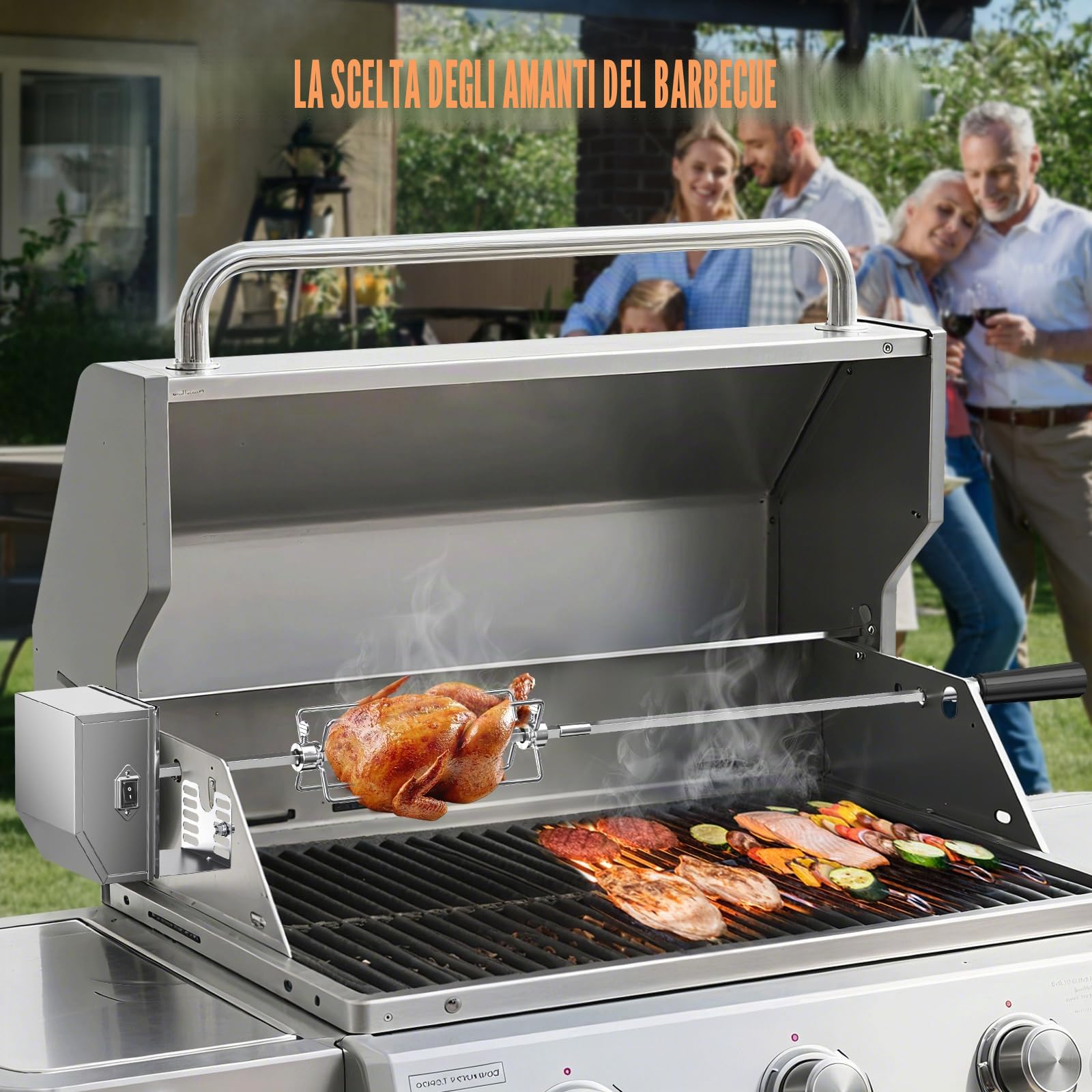 Universale girarrosto per Barbecue Lunghezza Regolabile 56-134 cm 3RPM 2X forchetta Girarrosto per Barbecue girarrosto Elettrico