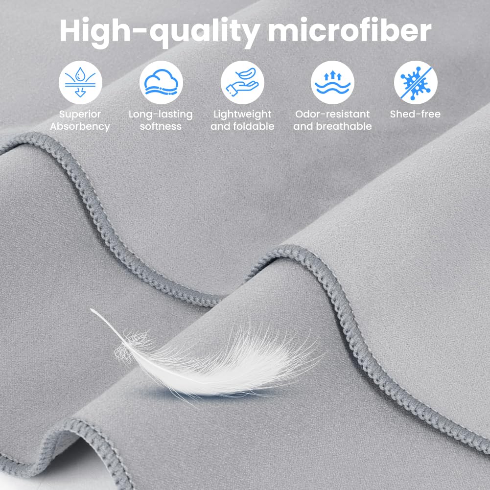 Aolso Set di 3 Asciugamani Microfibra, 160x80cm da Bagno Grande, 2 Pezzi 80x40cm Palestra, Asciugatura Rapida Asciugamano Palestra per Viaggi Spiaggia Yoga Sauna(Grigio)
