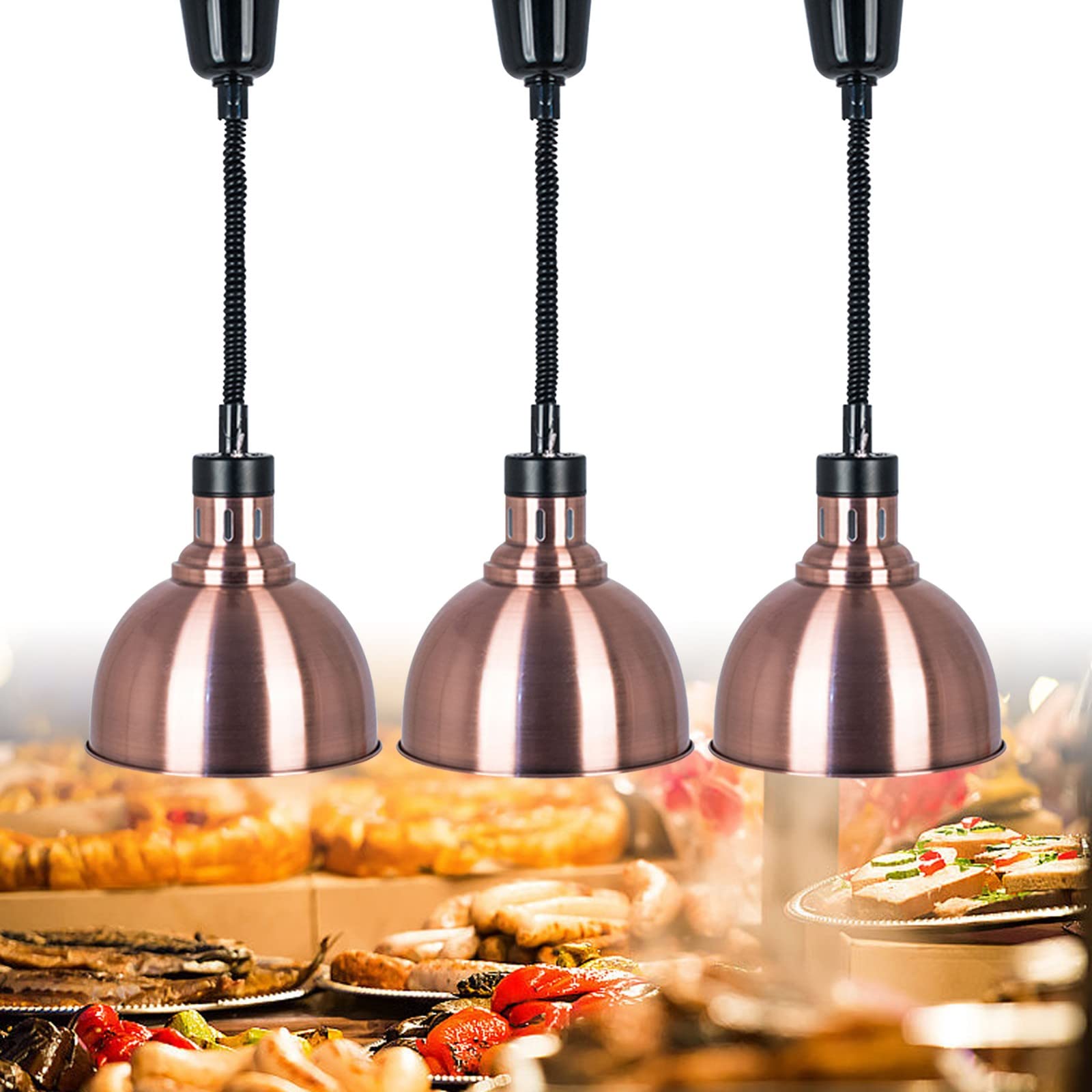 JKJZSALJ Retractable Hanging Food Heat Lamp, 250W Commercial Food Warmer With Bulb For Parties, Buffet, Catering Service,3