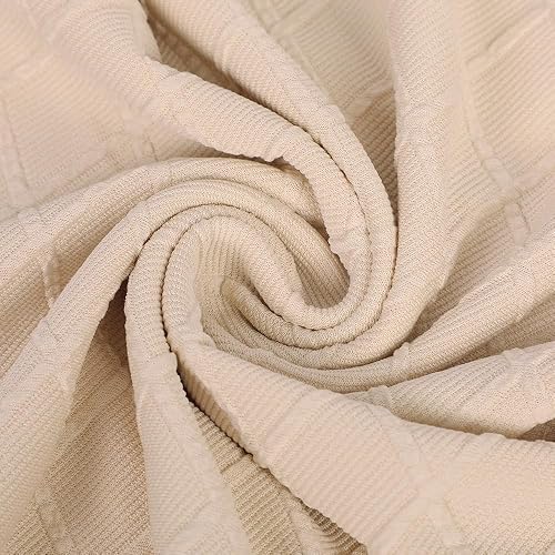 Miniatura 5 de laamei Paquete de 6 fundas de jacquard para sillas de comedor, fundas elásticas para sillas de cocina, color beige, lavables, fundas extraíbles para