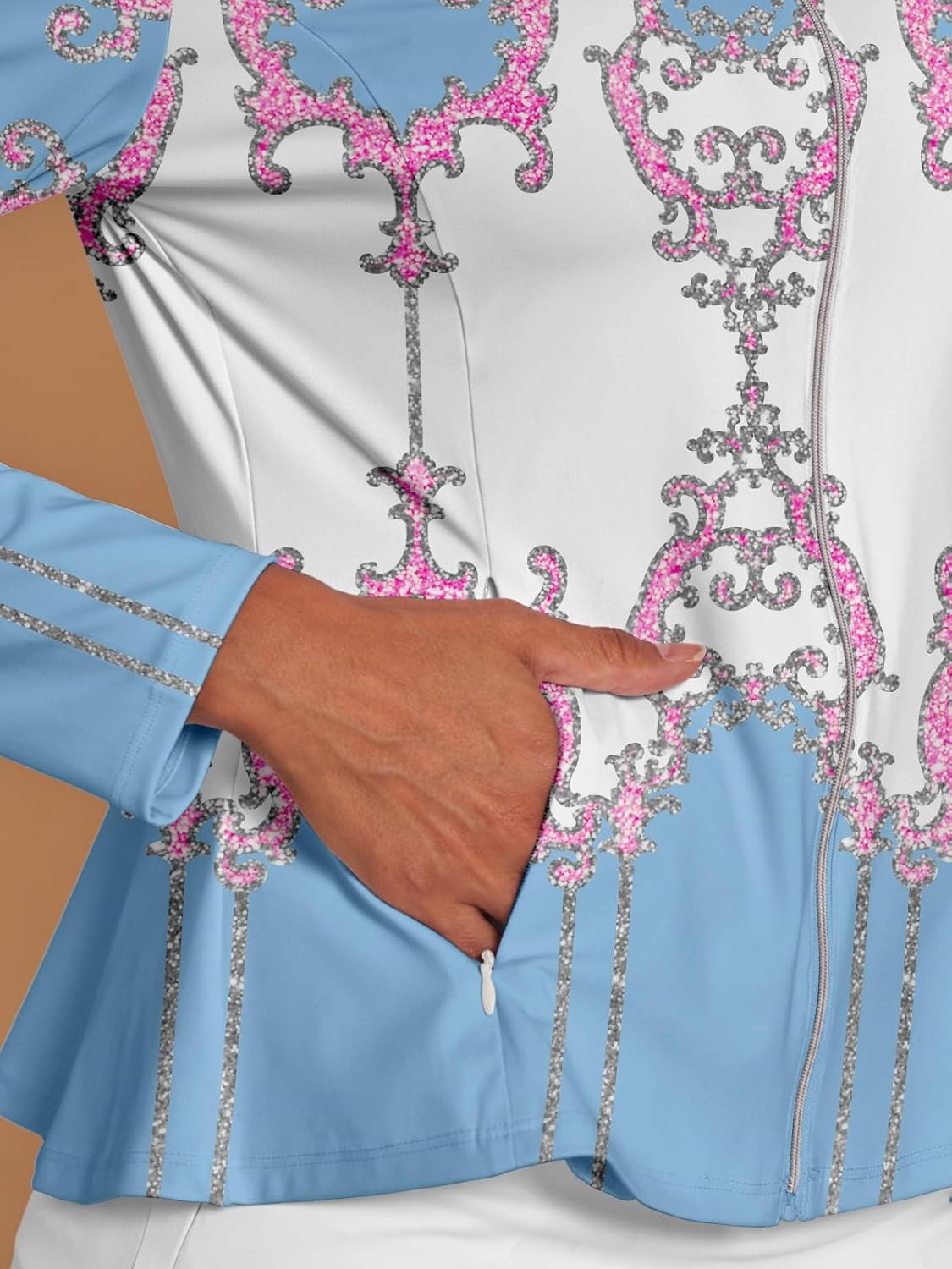 ACEGOLFS Women's Golf Jackets Lightweight Zip up Athletic Jacket Women Long Sleeve Floral Printed Pullover Ruffle Workout Top - Image 4