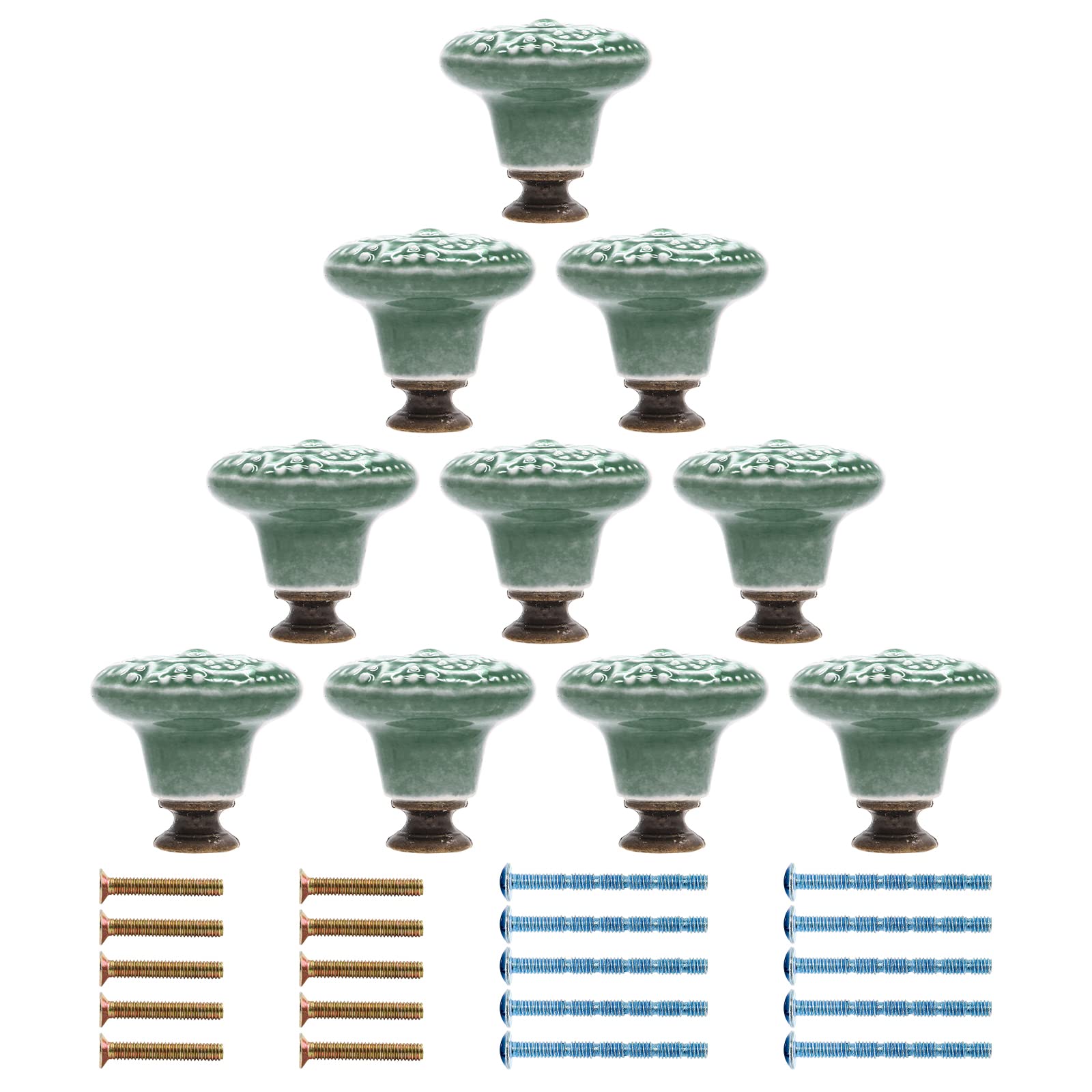 Piutouyar Pomelli in ceramica verde, pomelli per armadio da cucina, pomelli per cassetti e cassetti, pomelli decorativi per mobili, per cassetti, credenze, armadi, armadi, 34 mm di diametro (10 pezzi)