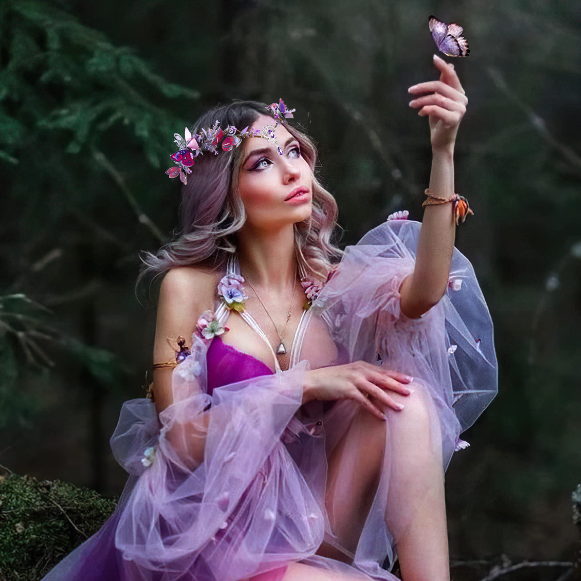 Amazon.com : MOSTORY Handmade Butterfly Flower Crown Fairy  display picture 2