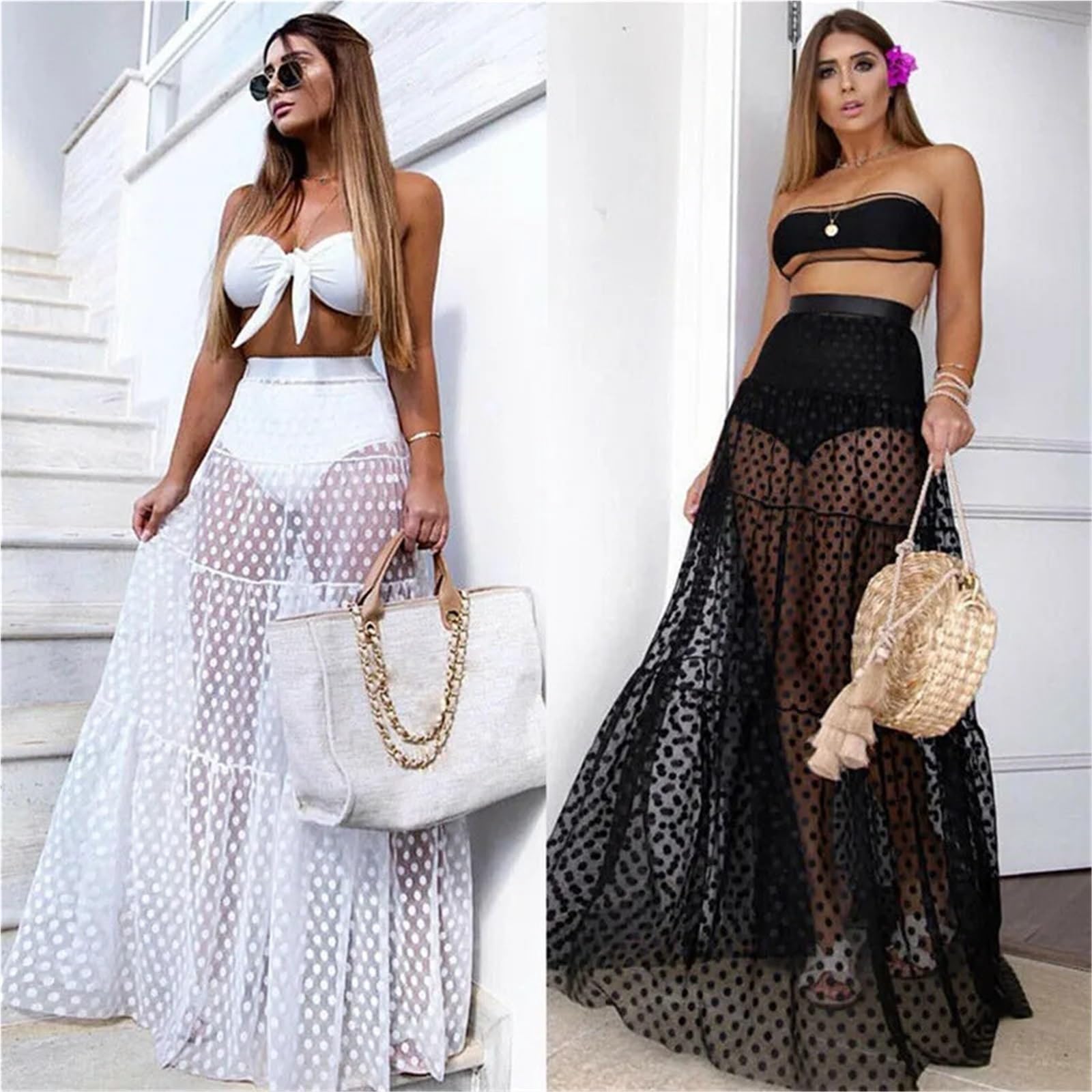 Damen Plissierter Retro-Badeanzug, Bikini-Überzug, elastische Taille, Baderöcke for den Sommer Für Urlaub