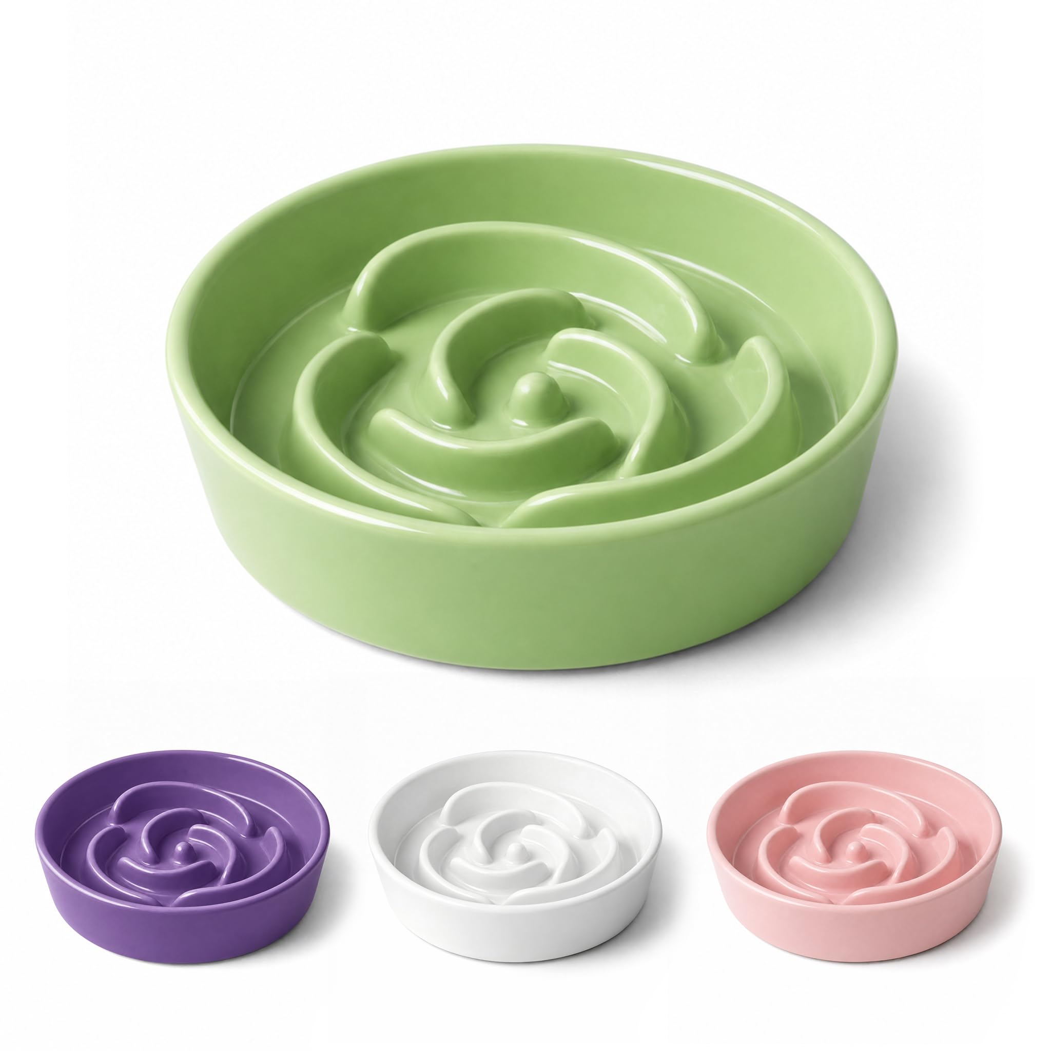 TRUVIC Ceramic Slow Feeder Dog Bowls, 1.5 Cup Puzzle Slow Feeder Bowls for Fast Eaters, Ceramic Dog Food Dish no Black Chin, Puzzle Bowl for Medium Dogs, Green