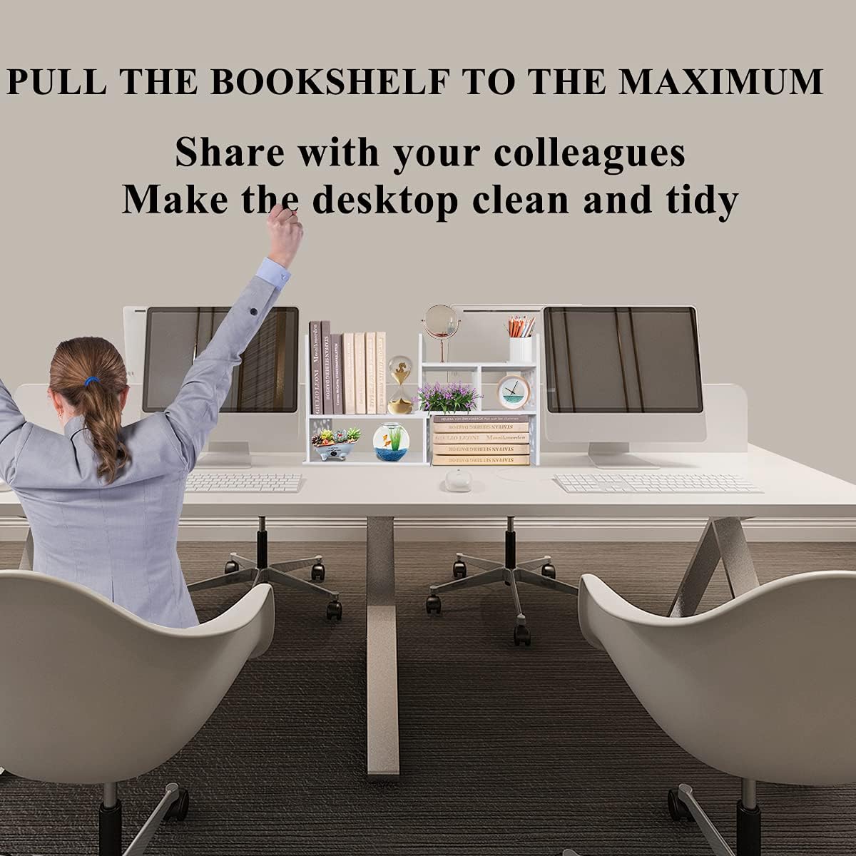 YGYQZ Office Desk Shelf Organizer and Accessories - Desktop Supplies Cute Dresser Top Adjustable Organization Storage Rack and Cubicle Decor Aesthetic Bookshelf for Women Man and Kids : Office Products