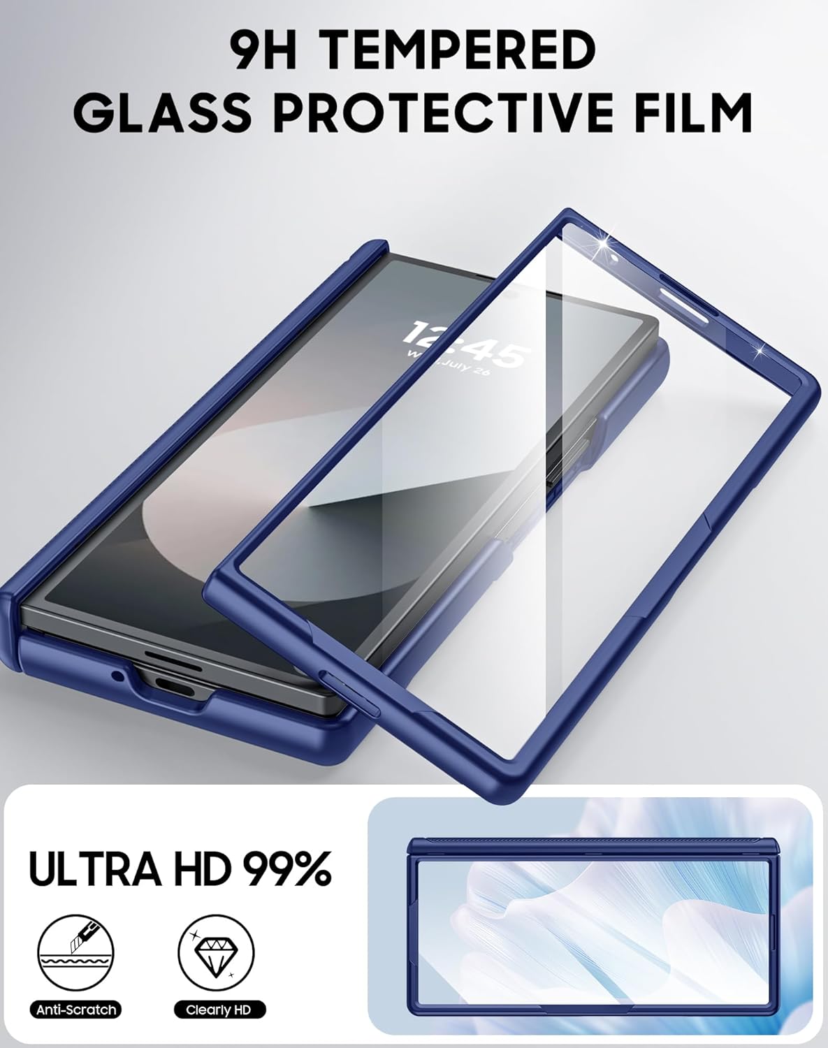 Vizvera for Samsung Galaxy Z Fold 6 Case RFID Wallet with Cards Holder [Hinge Cover] [Camera Cover] Shockproof Silicone Protective Phone Case for Z Fold 6 2024-Blue